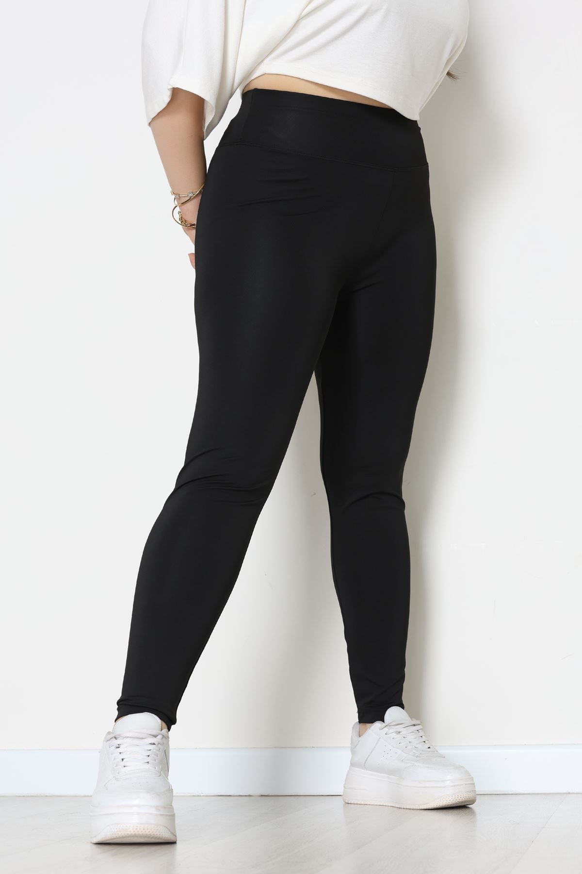 Bel Baskılı Büyük Beden Dalgıç Tayt Siyah - 50904.1098.