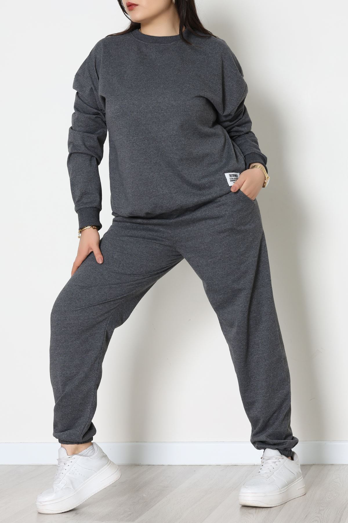 2 İplik Büyük Beden Eşofman Takımı Füme - 50795.1857.