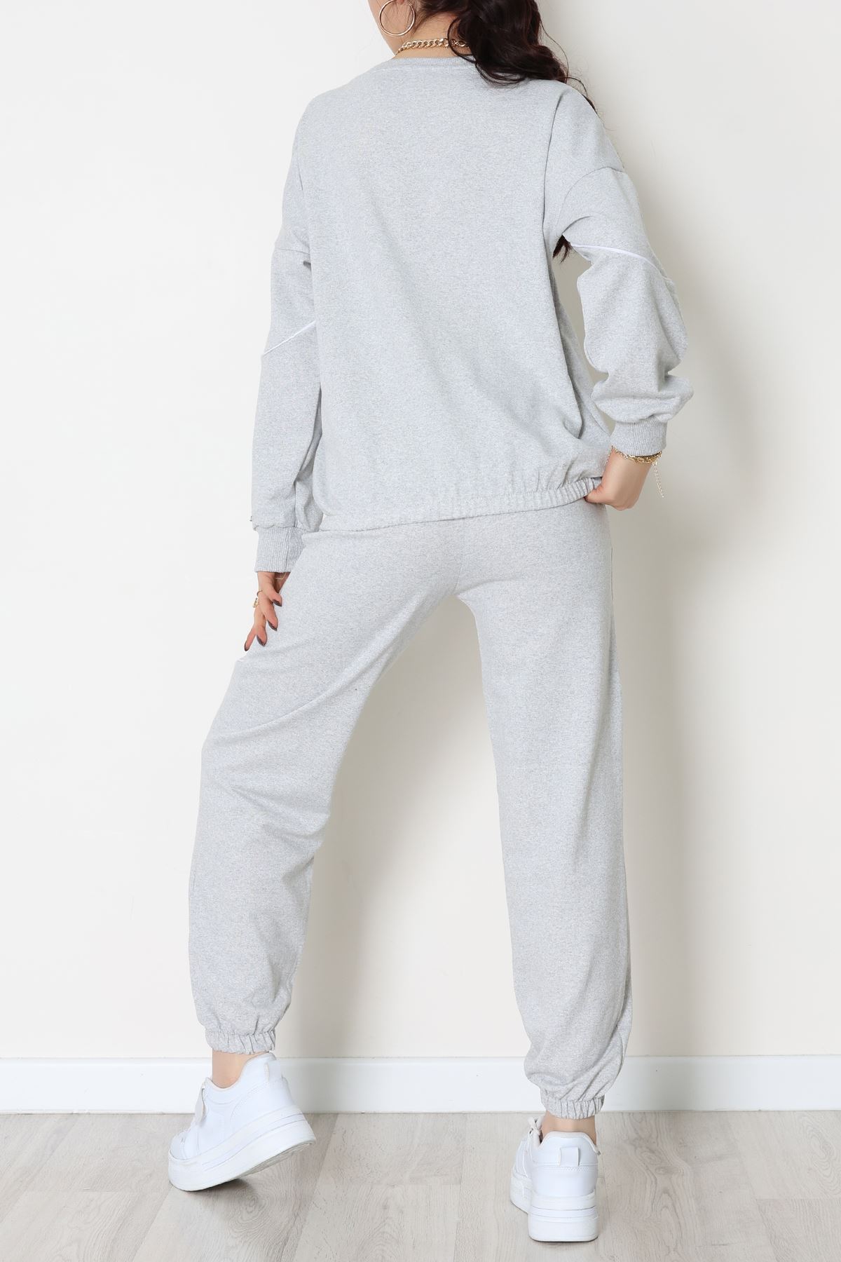 Biyeli Baskılı 2 İplik Eşofman Takımı Gri - 50791.1857.