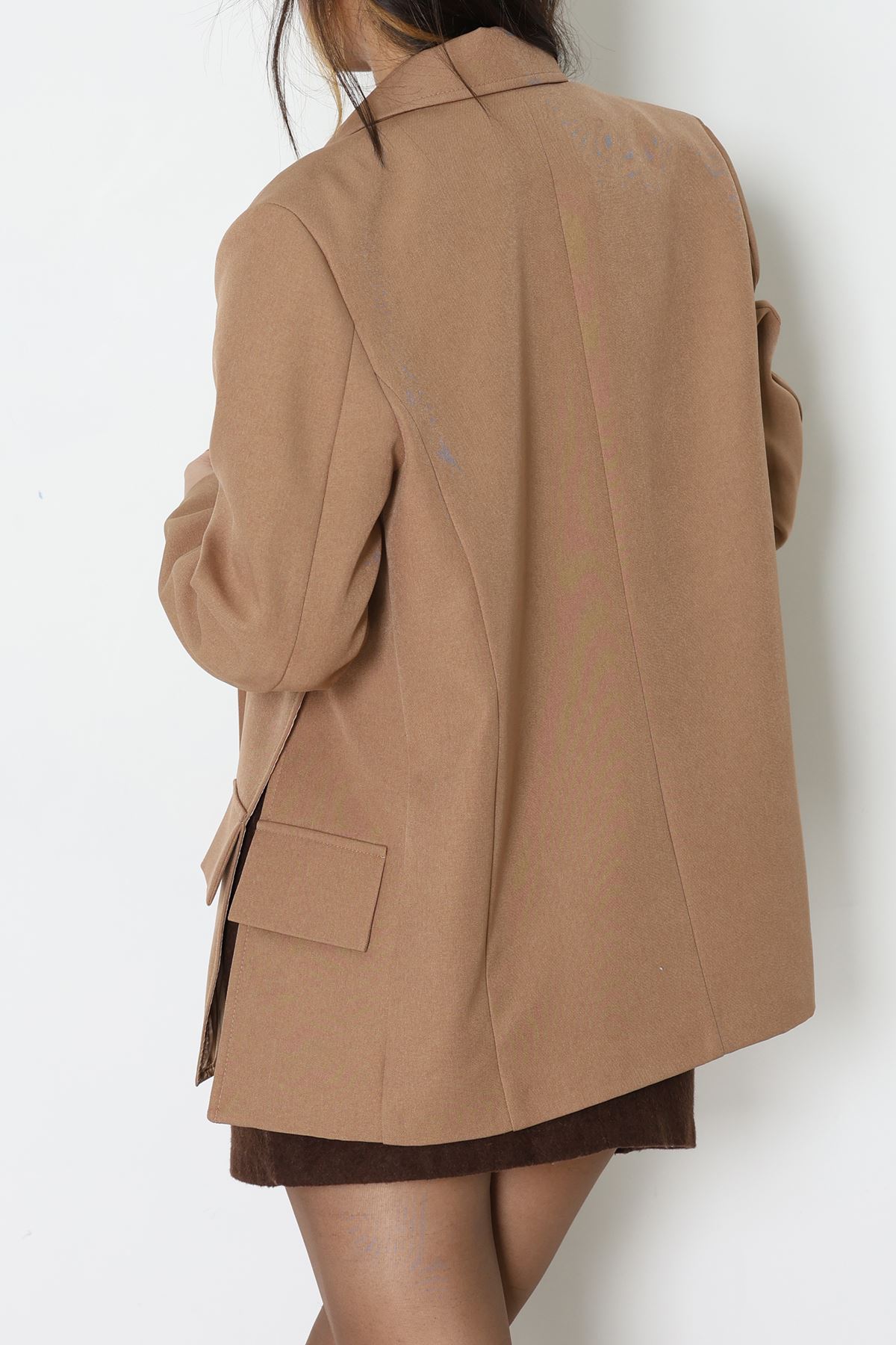 Yandan Yırtmaçlı Astarlı Blazer Ceket Vizon - 6326.001.