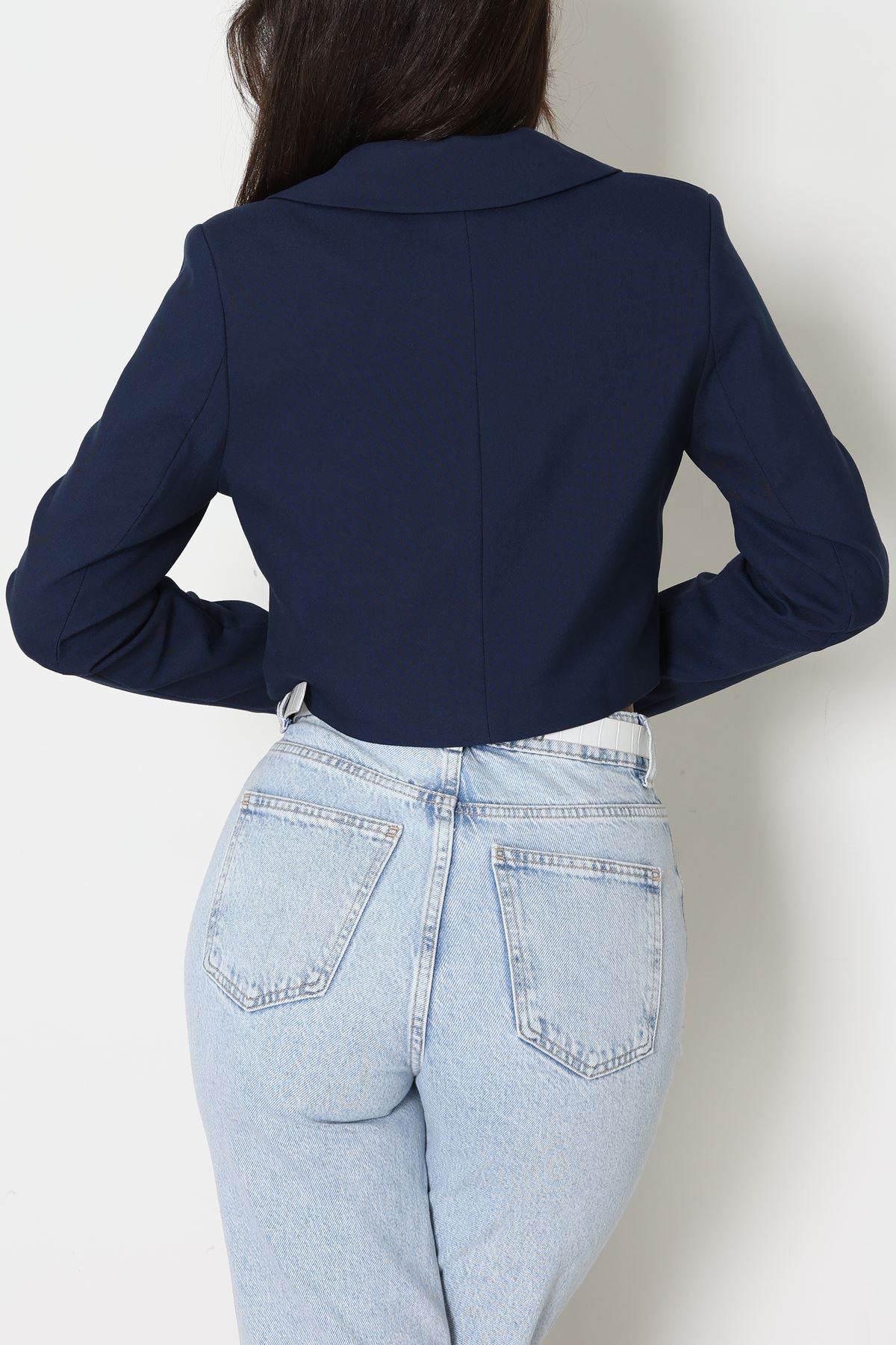 Astarlı Poliviskon Kısa Blazer Ceket Lacivert - 31824.1397.