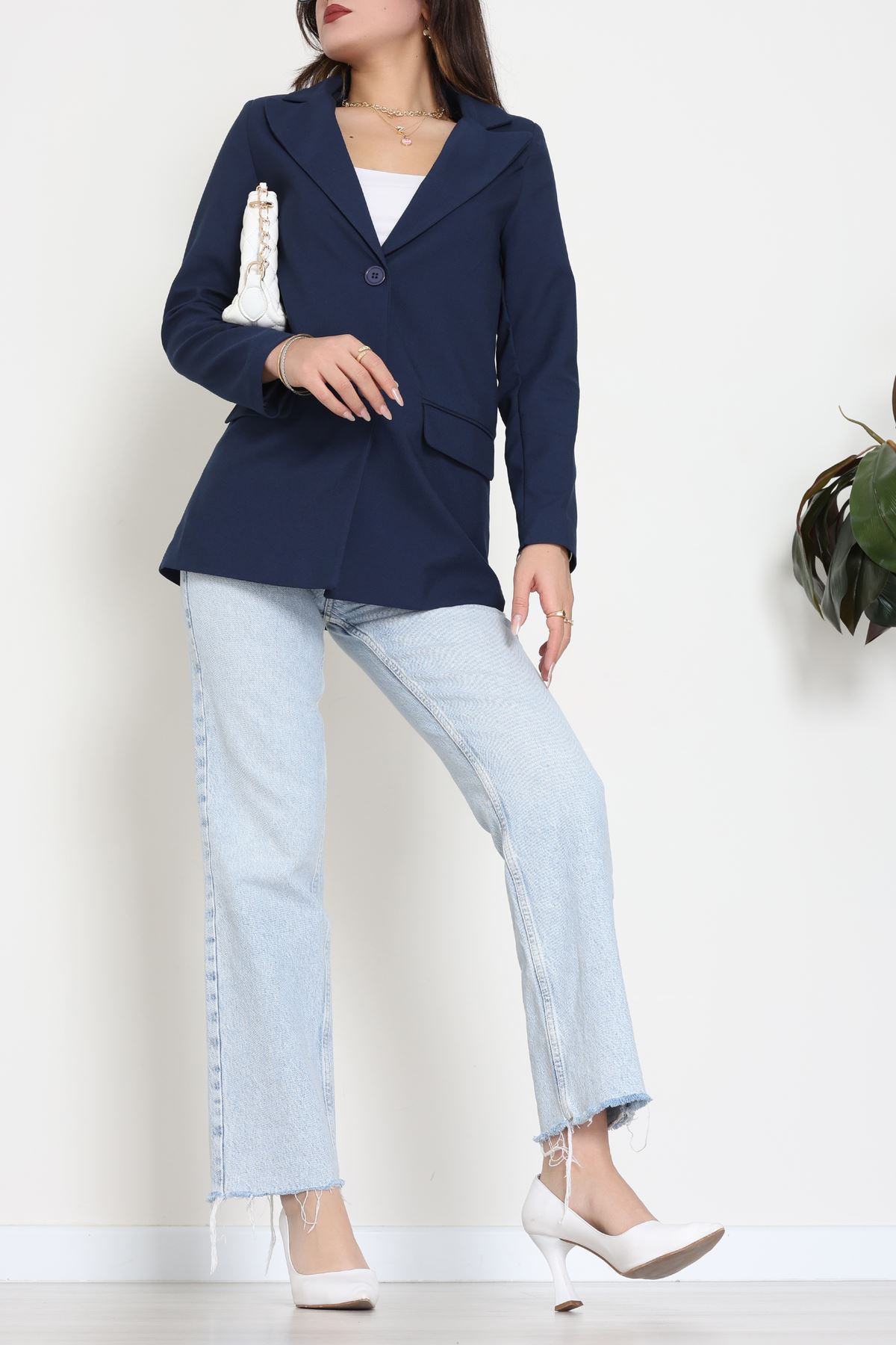 Astarlı Poliviskon Blazer Ceket Lacivert - 31823.1397.