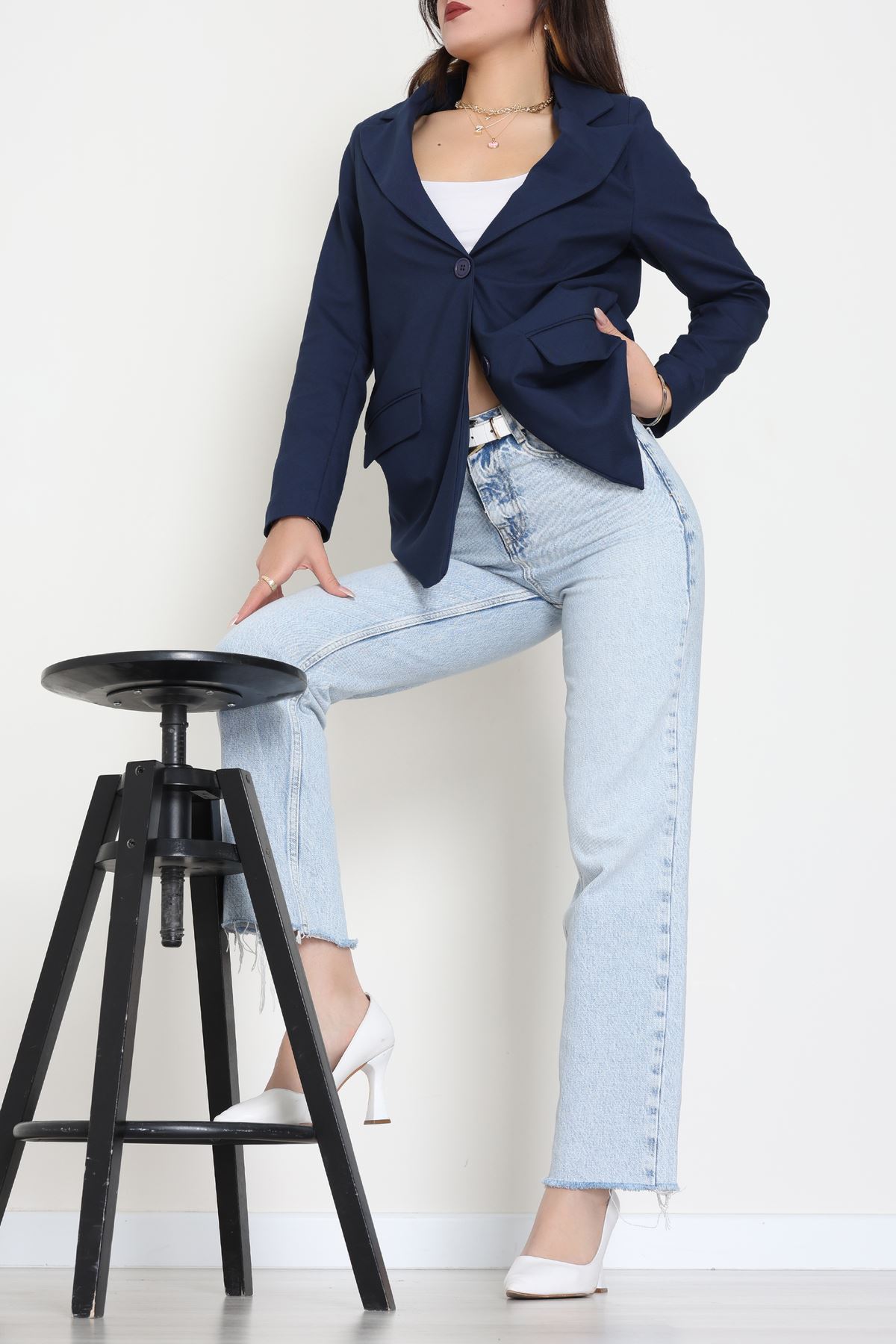 Astarlı Poliviskon Blazer Ceket Lacivert - 31823.1397.