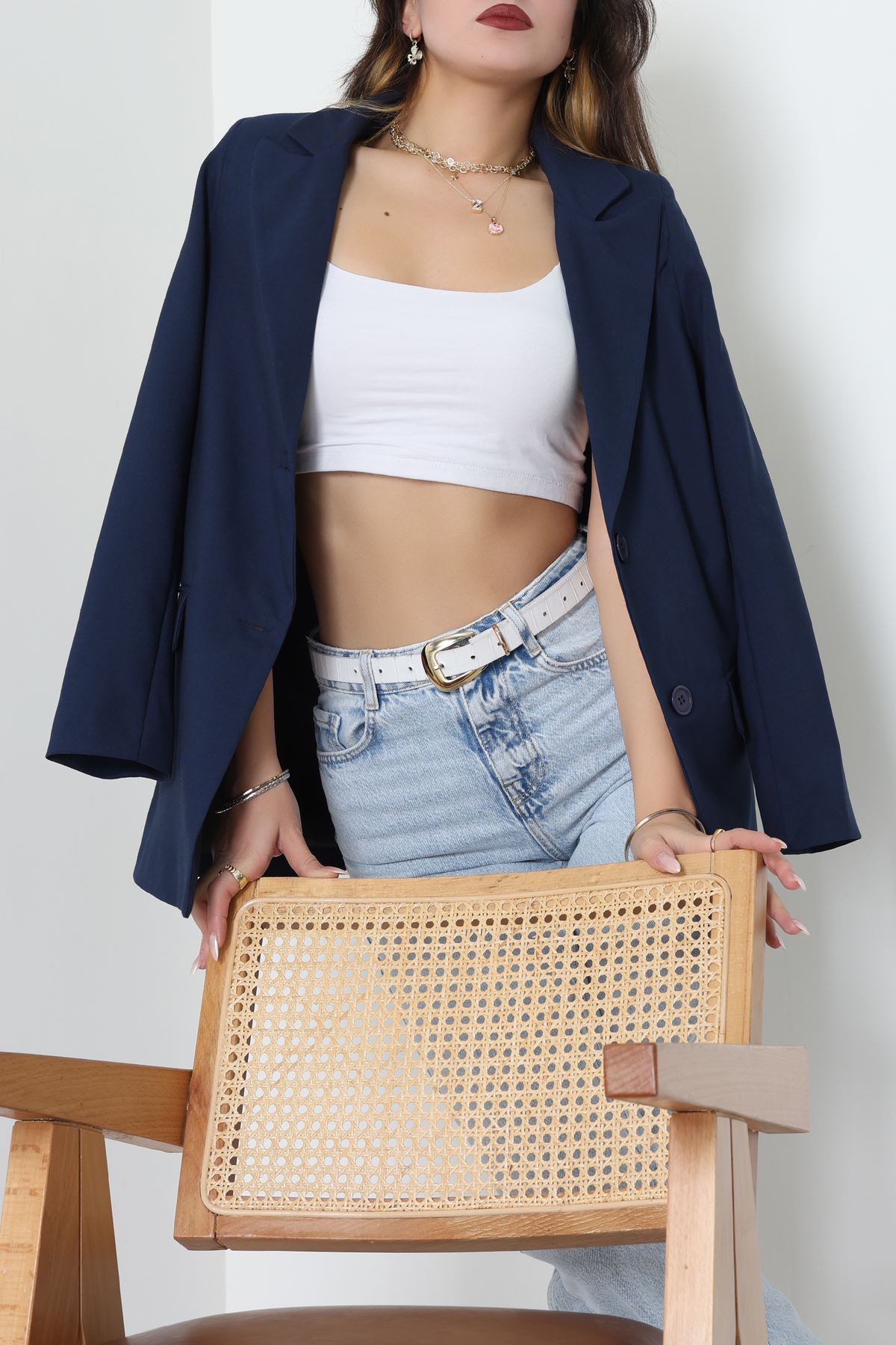 Astarlı Poliviskon Blazer Ceket Lacivert - 31823.1397.