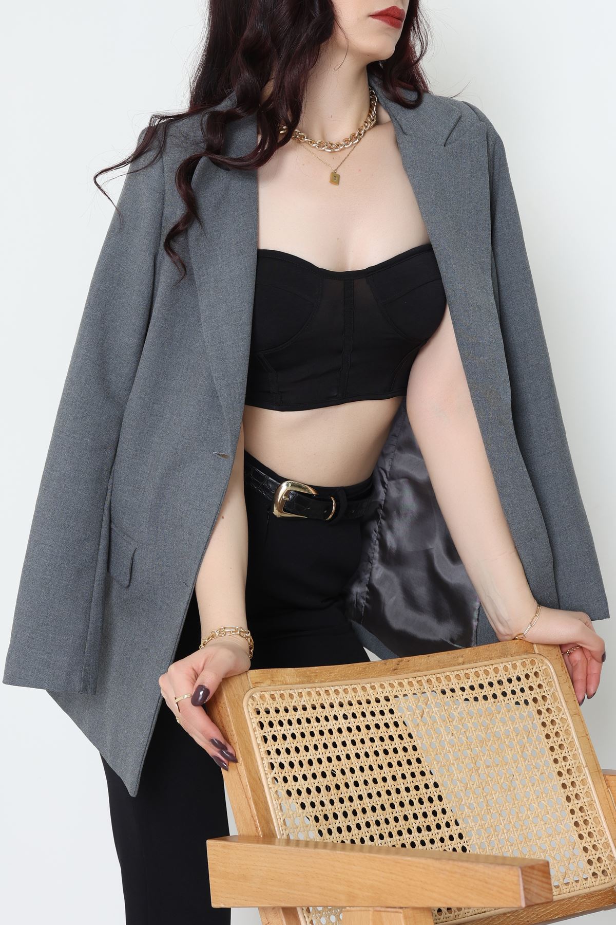 Astarlı Poliviskon Blazer Ceket Antrasit - 31823.1397.