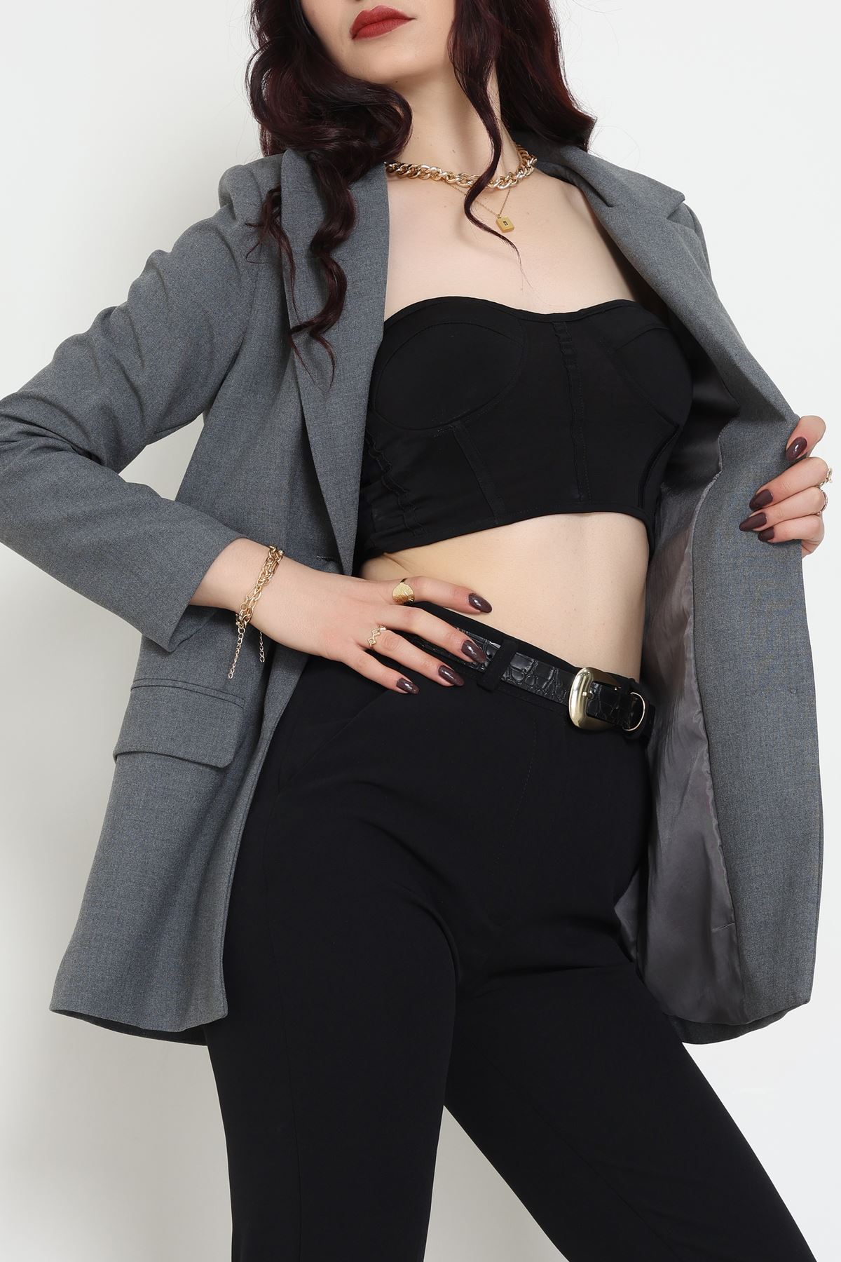 Astarlı Poliviskon Blazer Ceket Antrasit - 31823.1397.