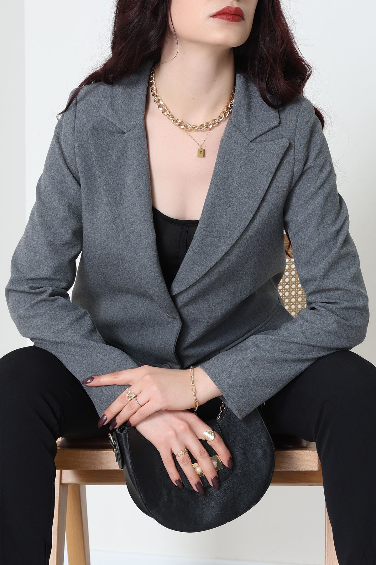 Astarlı Poliviskon Blazer Ceket Antrasit - 31823.1397.