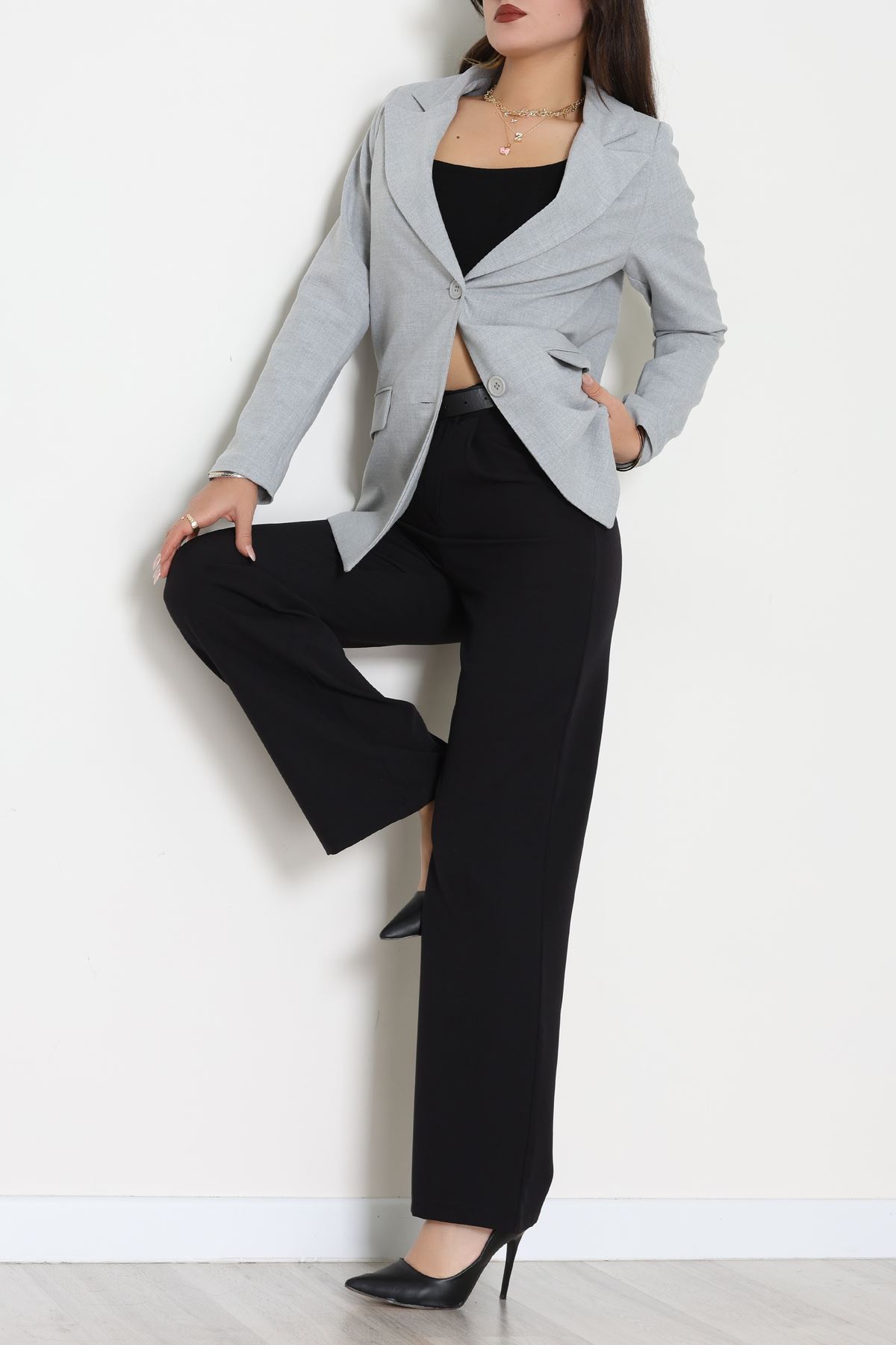 Astarlı Poliviskon Blazer Ceket Gri - 31823.1397.