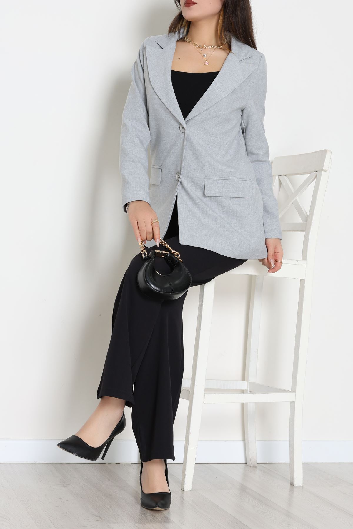 Astarlı Poliviskon Blazer Ceket Gri - 31823.1397.