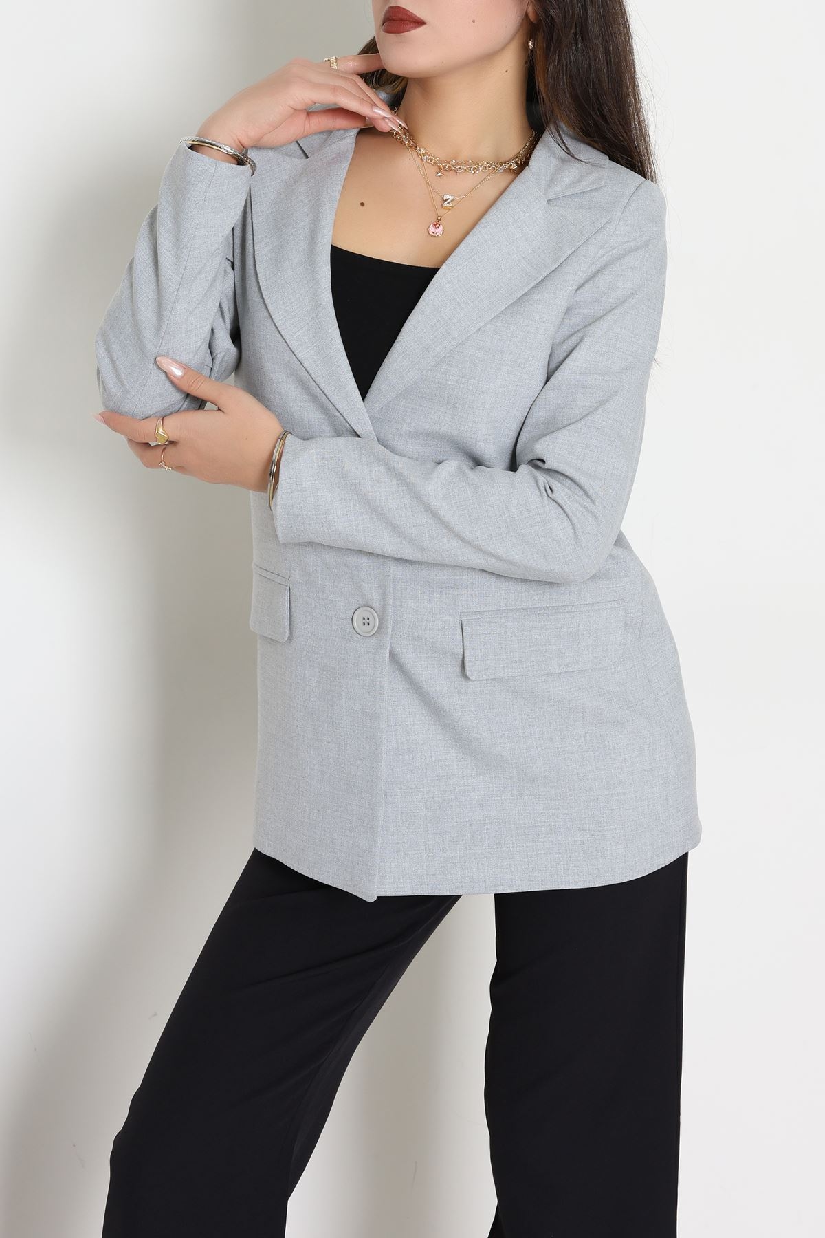 Astarlı Poliviskon Blazer Ceket Gri - 31823.1397.