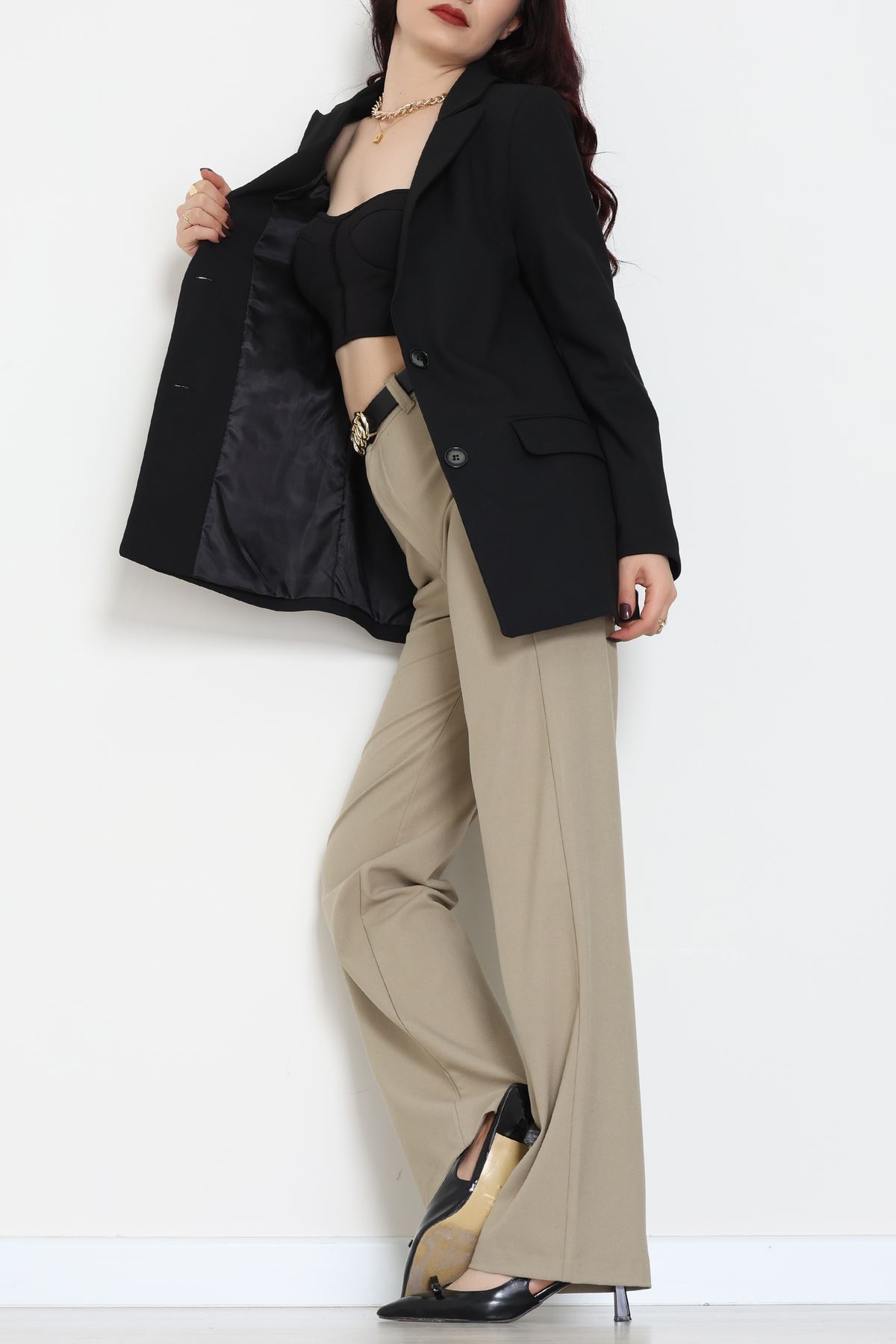 Astarlı Poliviskon Blazer Ceket Siyah - 31823.1397.