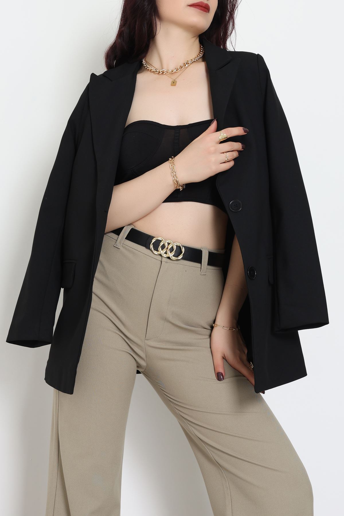 Astarlı Poliviskon Blazer Ceket Siyah - 31823.1397.