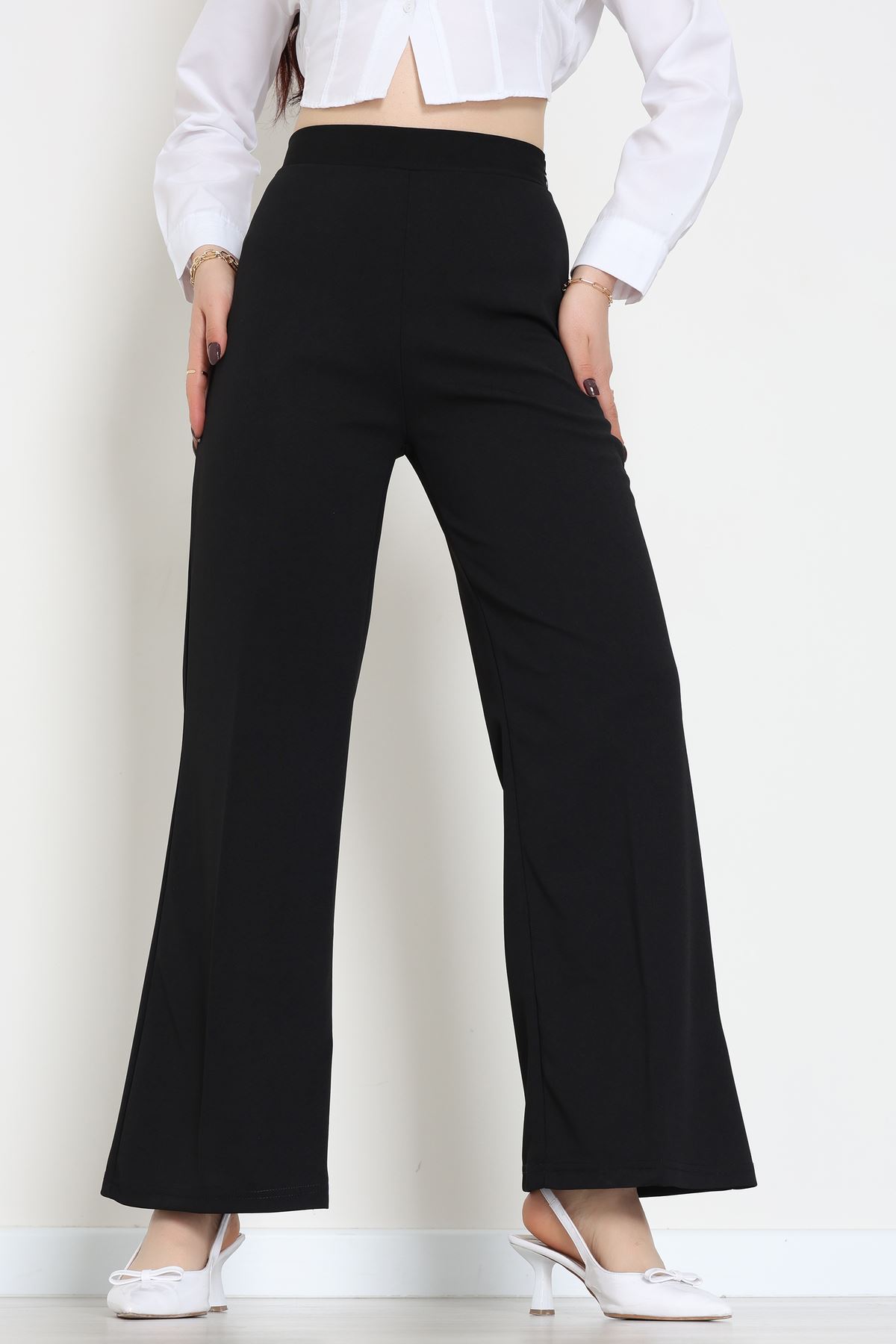 İthal Scuba Krep Likralı Yandan Fermuarlı Pantolon Siyah - 51233.1397.