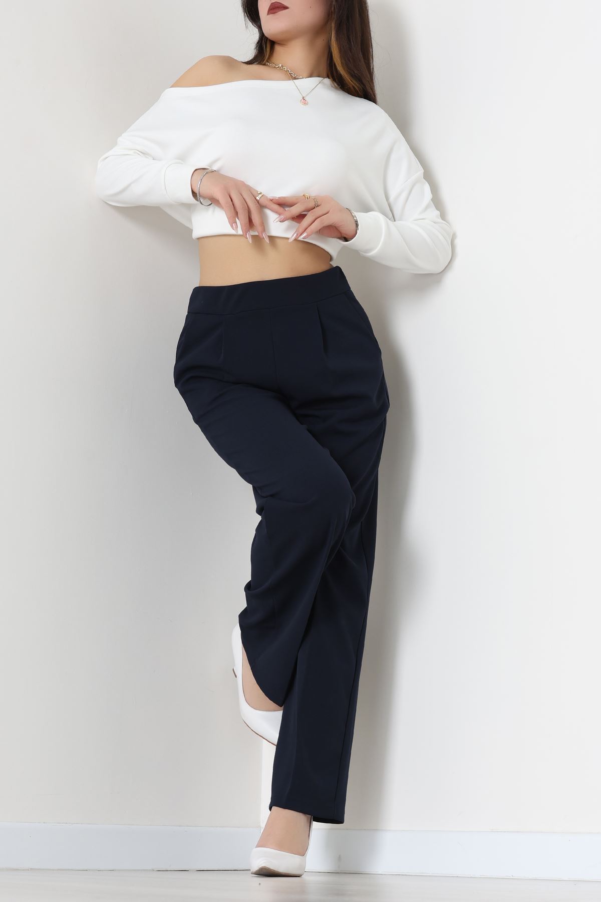 İthal Scuba Krep Lastikli Pantolon Lacivert - 51234.1397.