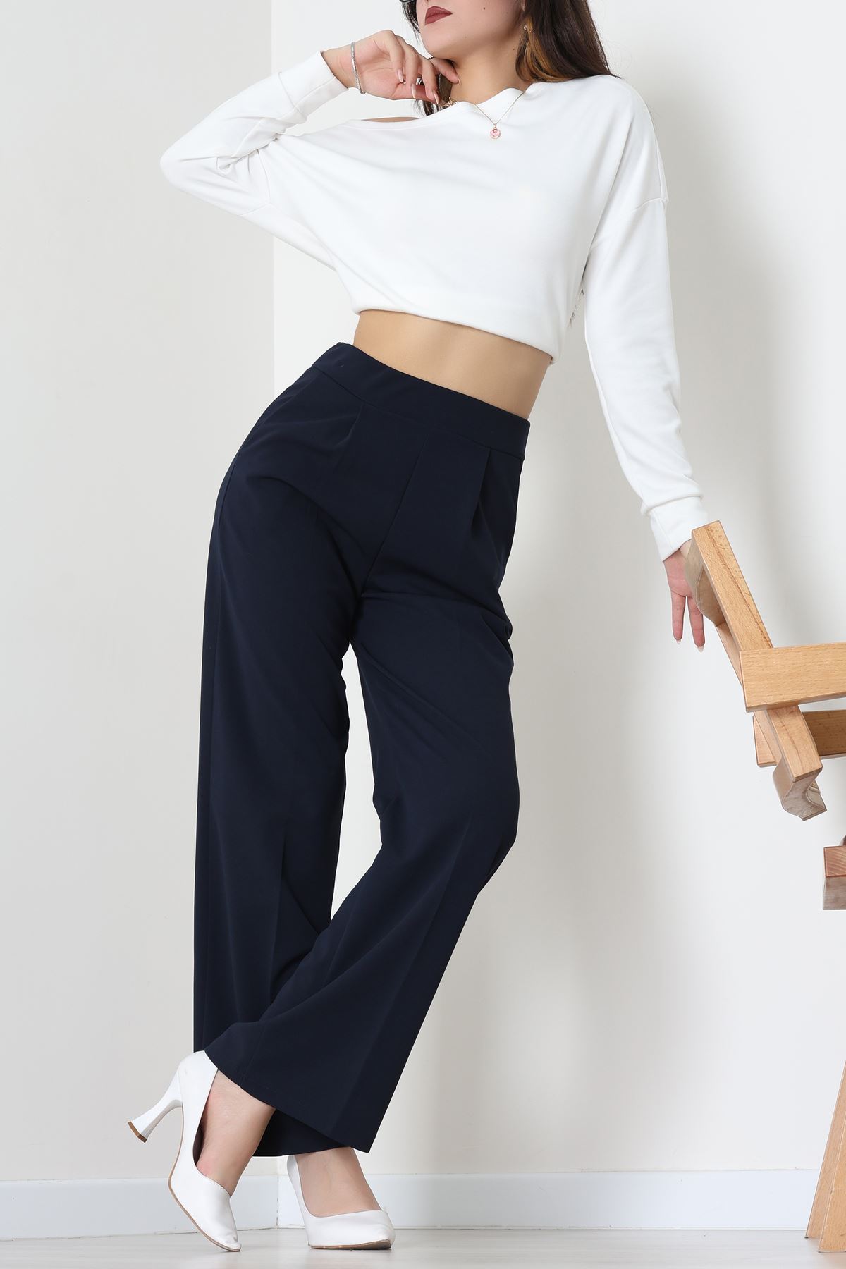 İthal Scuba Krep Lastikli Pantolon Lacivert - 51234.1397.