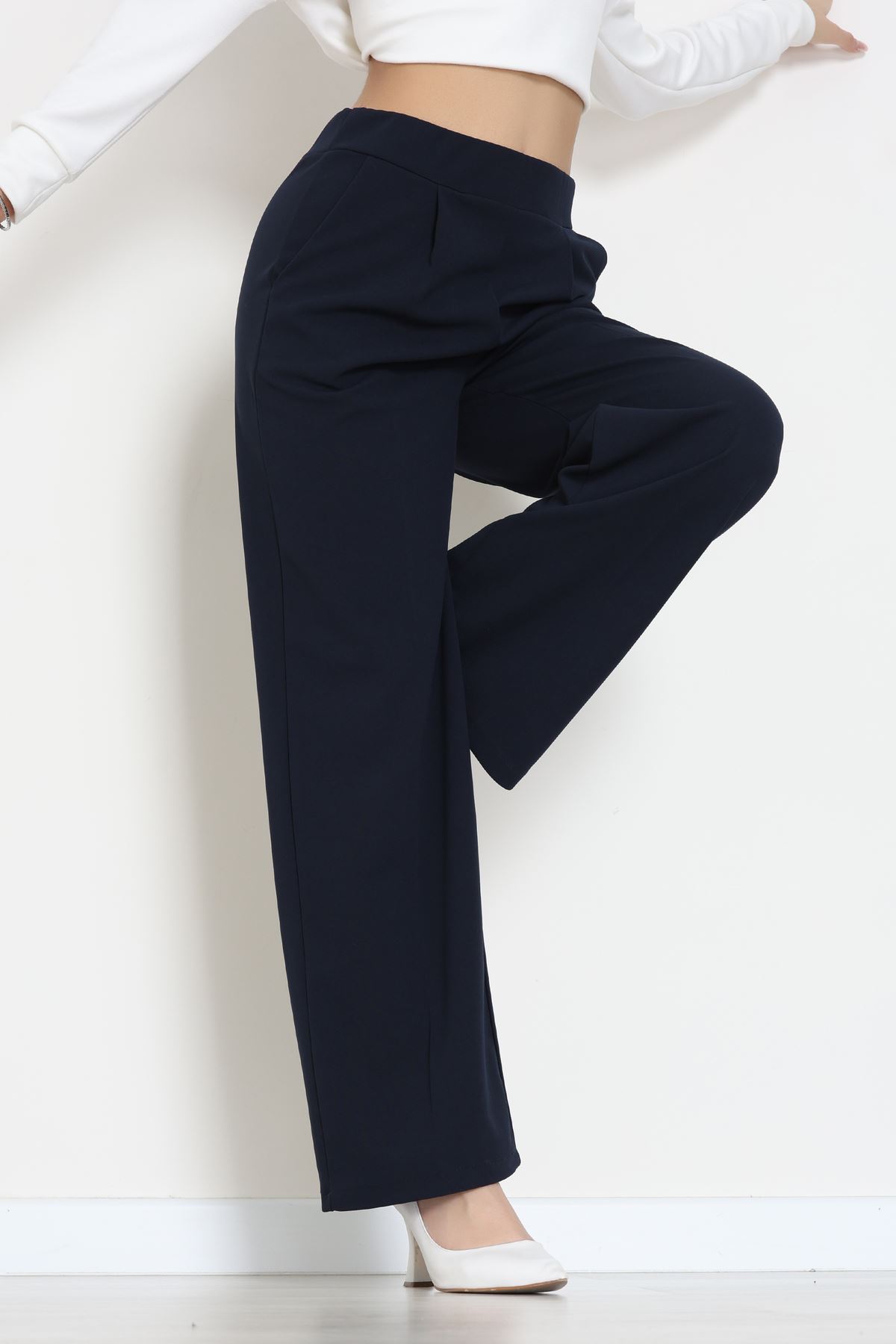 İthal Scuba Krep Lastikli Pantolon Lacivert - 51234.1397.