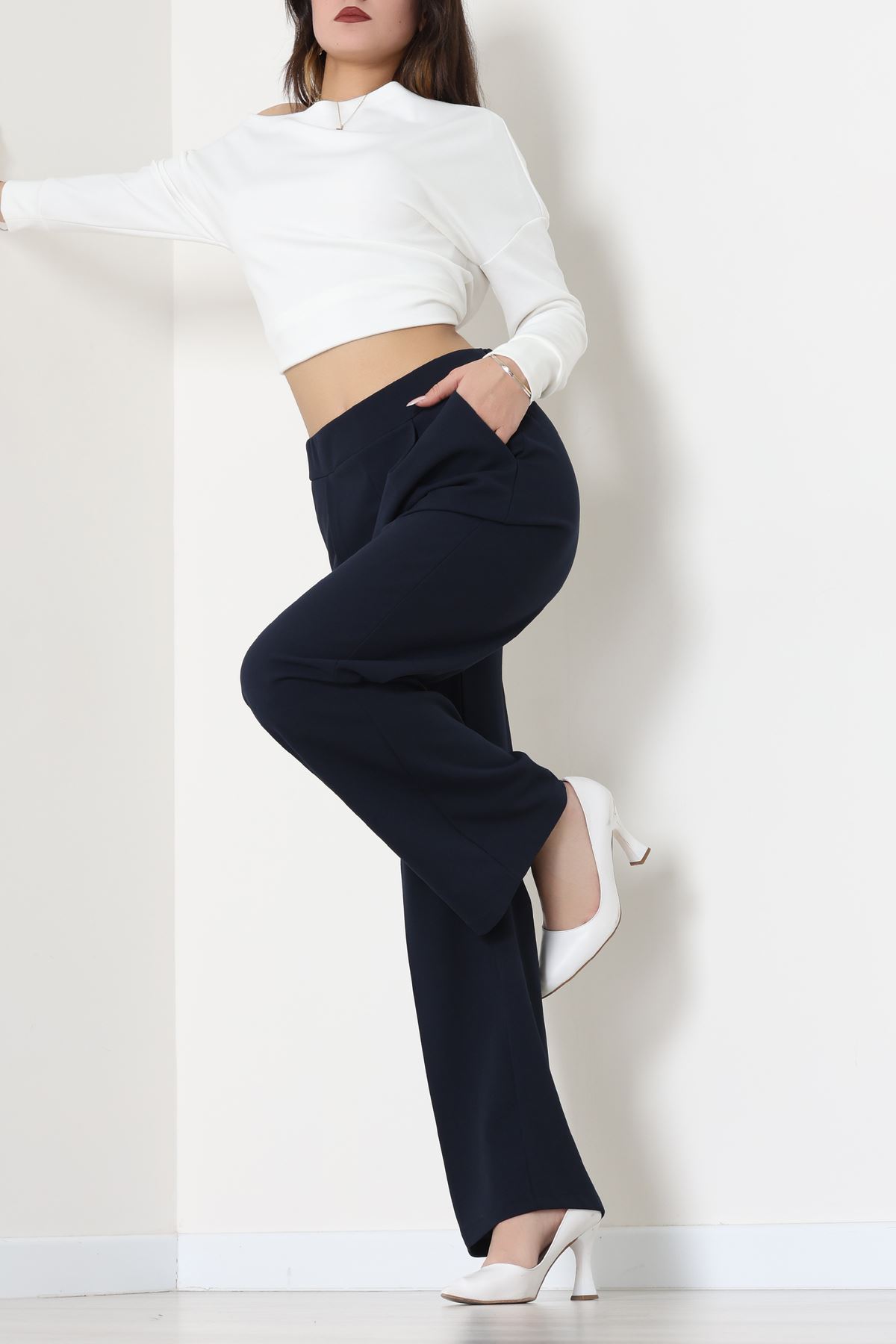 İthal Scuba Krep Lastikli Pantolon Lacivert - 51234.1397.