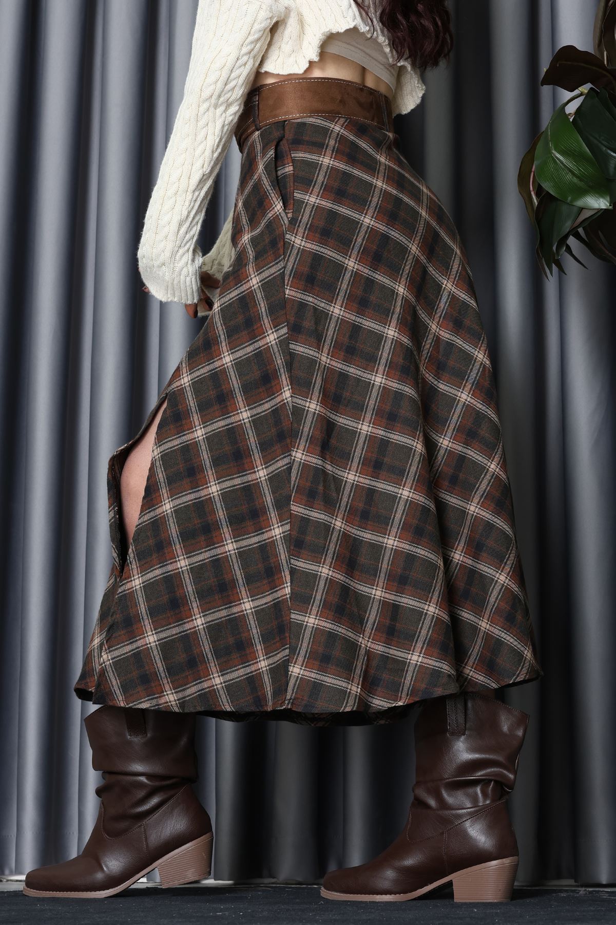 Ekose Kemerli Etek Kahve - 3365.1995.