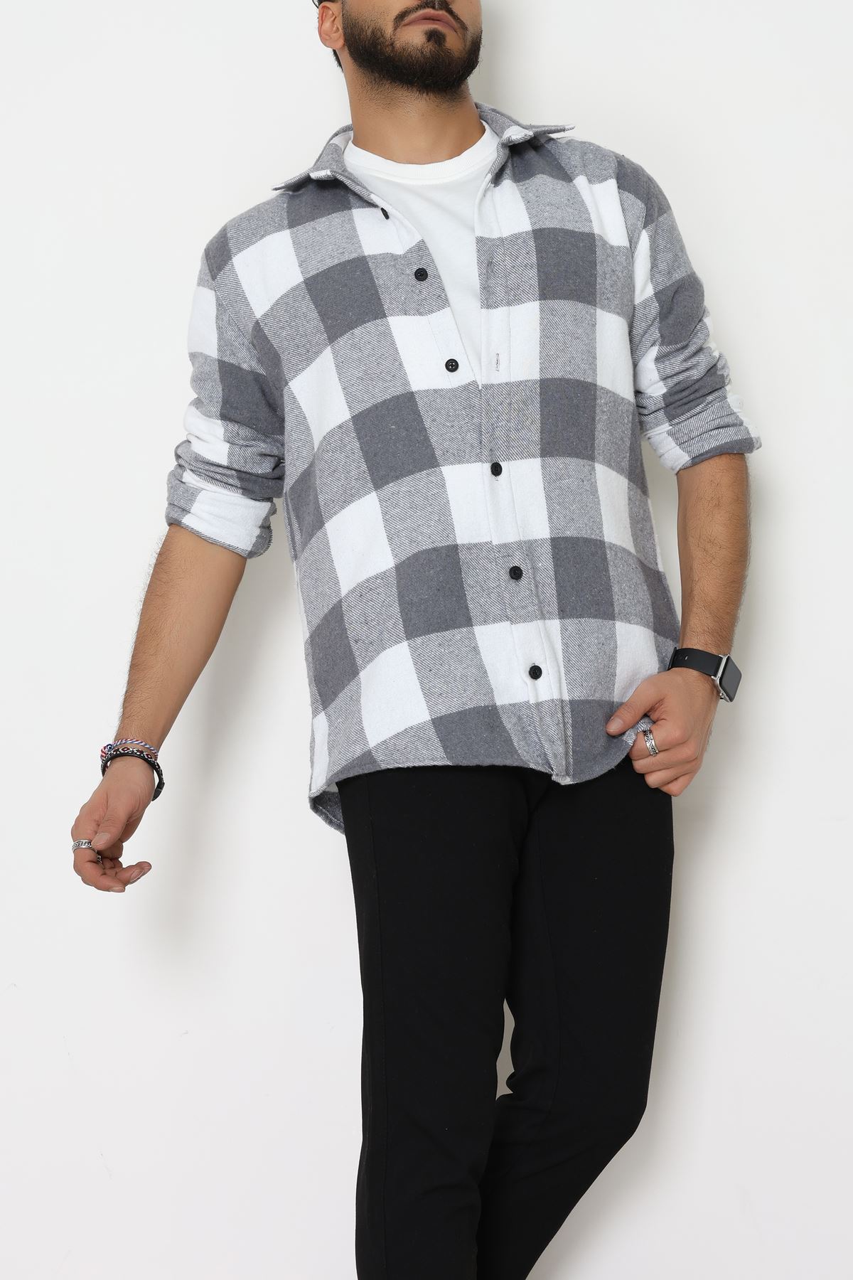 Ekoseli Erkek Oduncu Gömlek Fümebeyaz - 42309.2085.