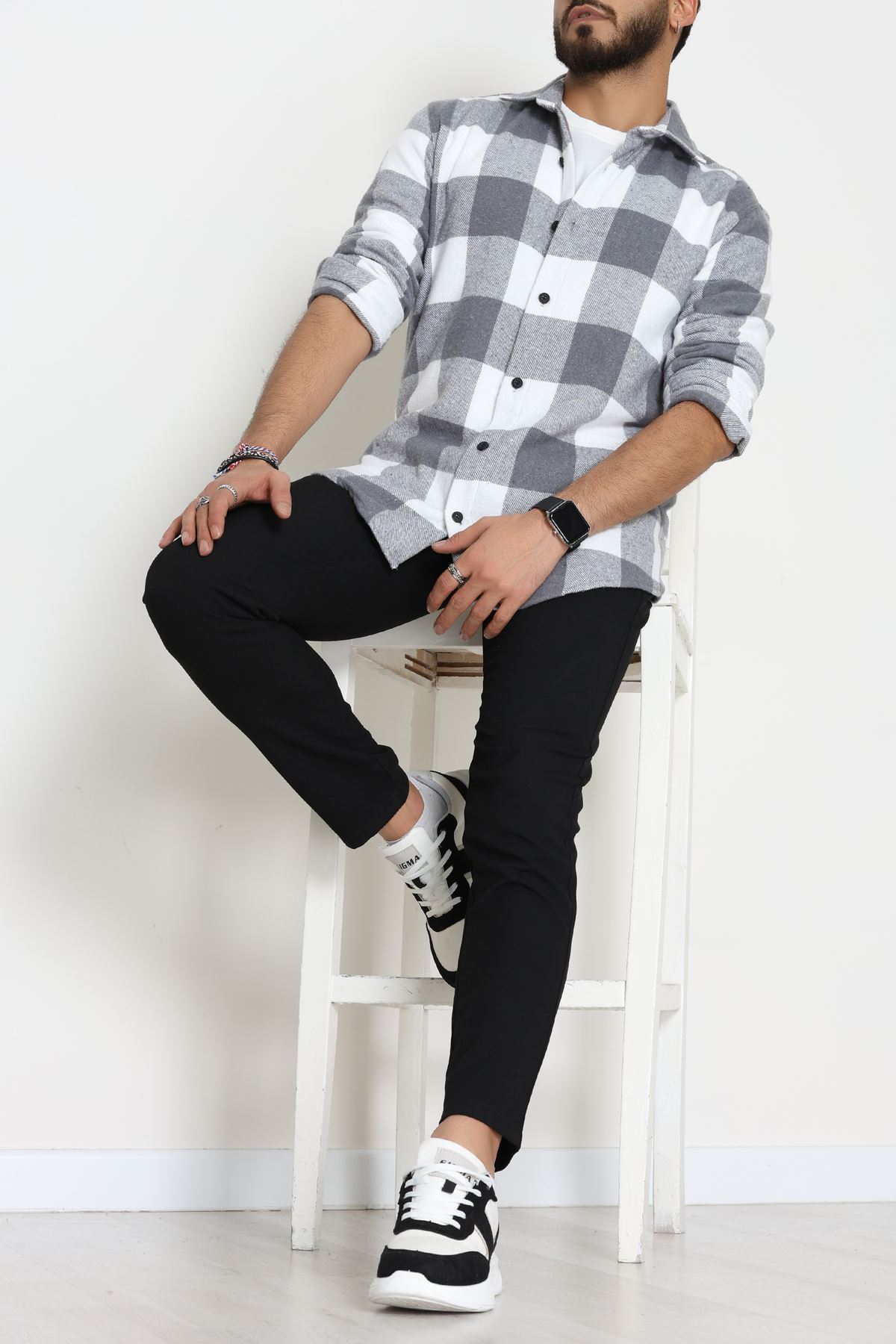 Ekoseli Erkek Oduncu Gömlek Fümebeyaz - 42309.2085.