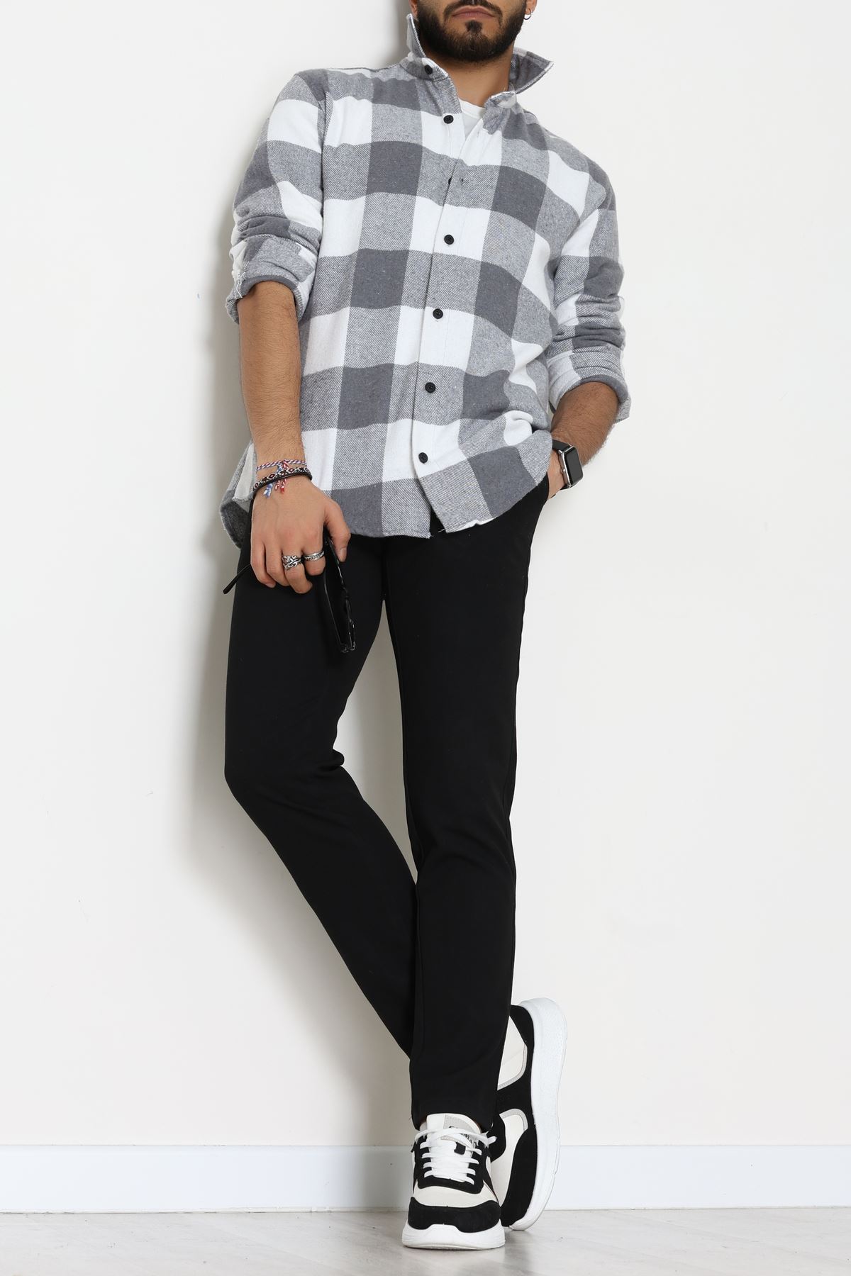 Ekoseli Erkek Oduncu Gömlek Fümebeyaz - 42309.2085.