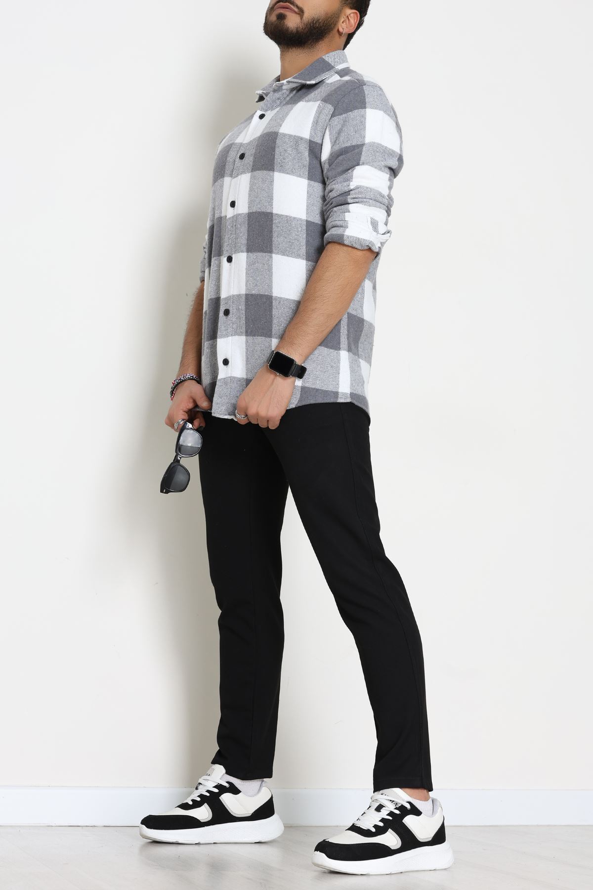 Ekoseli Erkek Oduncu Gömlek Fümebeyaz - 42309.2085.