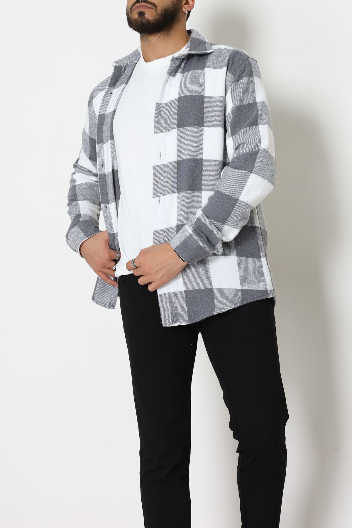 Ekoseli Erkek Oduncu Gömlek Fümebeyaz - 42309.2085.