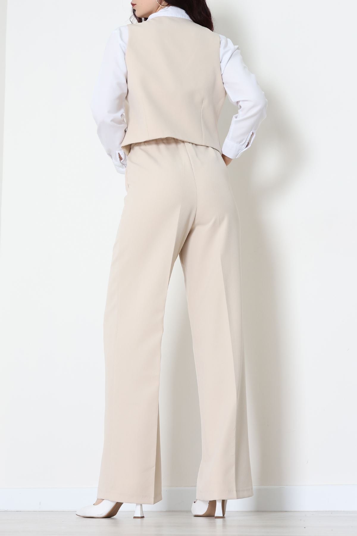 Dabıl Kumaş Fleto Cep Yelek Pantolon İkili Takım Bej - 70878.1991.