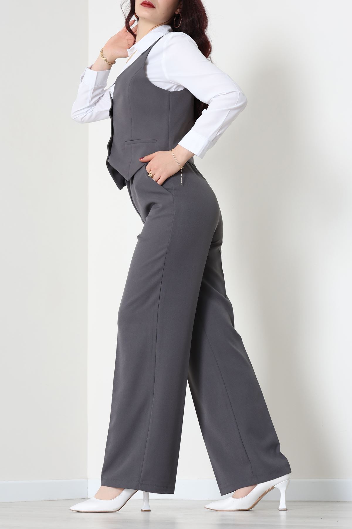 Dabıl Kumaş Fleto Cep Yelek Pantolon İkili Takım Antrasit - 70878.1991.