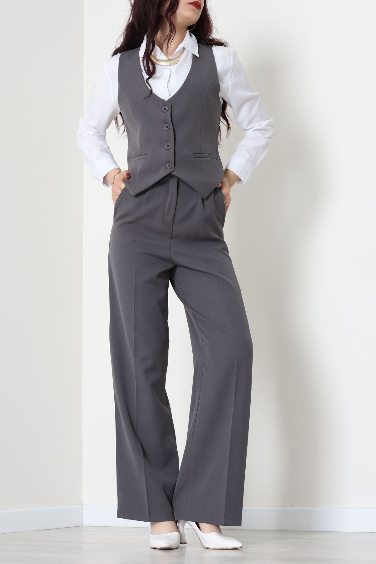 Dabıl Kumaş Fleto Cep Yelek Pantolon İkili Takım Antrasit - 70878.1991.