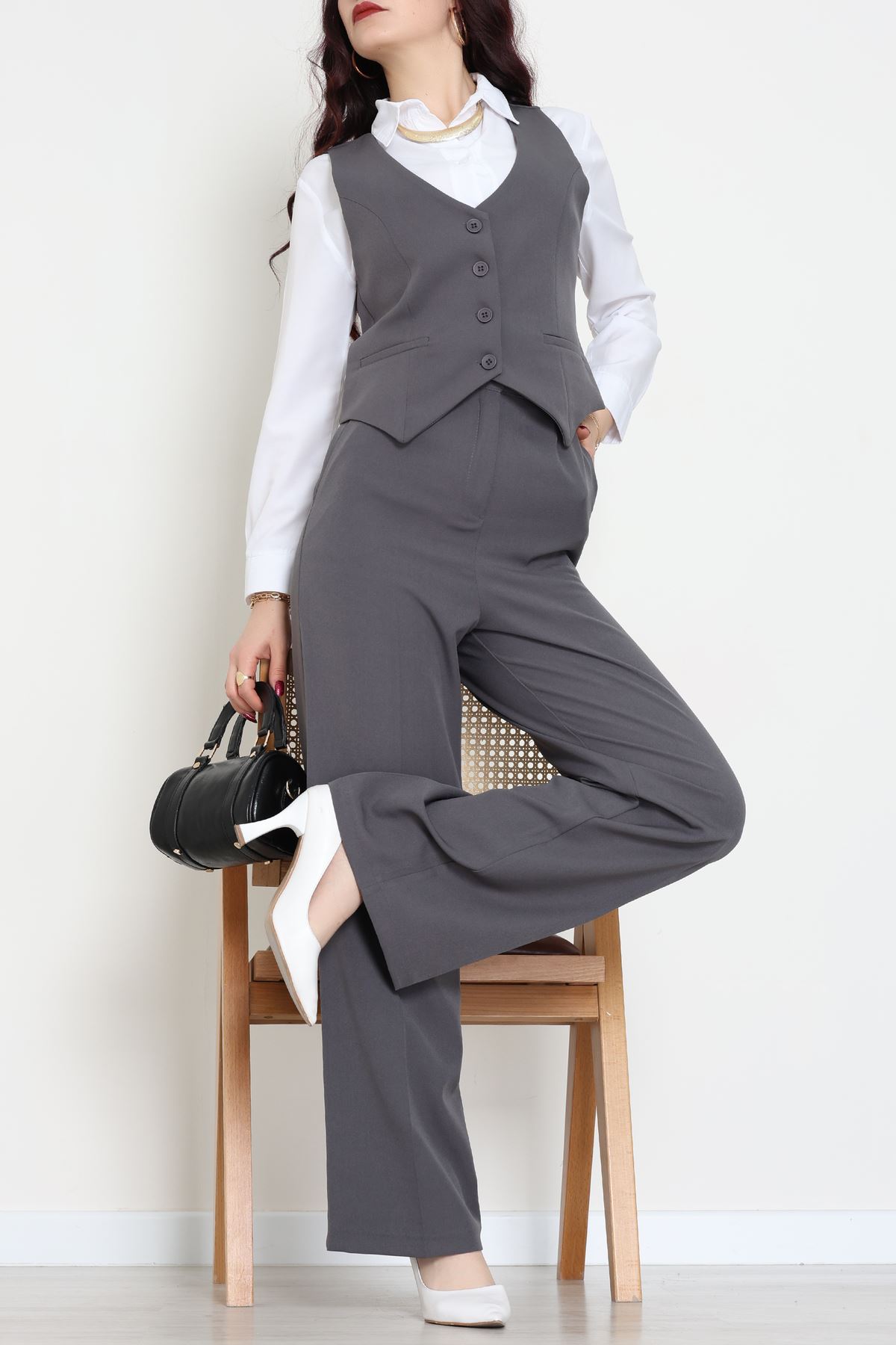 Dabıl Kumaş Fleto Cep Yelek Pantolon İkili Takım Antrasit - 70878.1991.