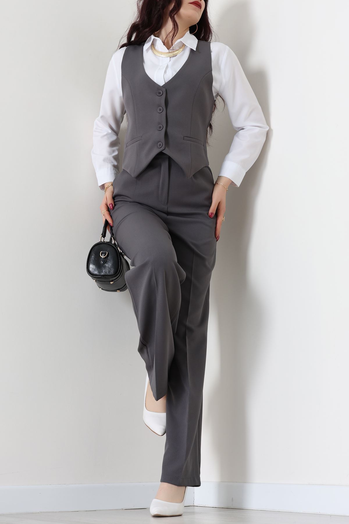 Dabıl Kumaş Fleto Cep Yelek Pantolon İkili Takım Antrasit - 70878.1991.