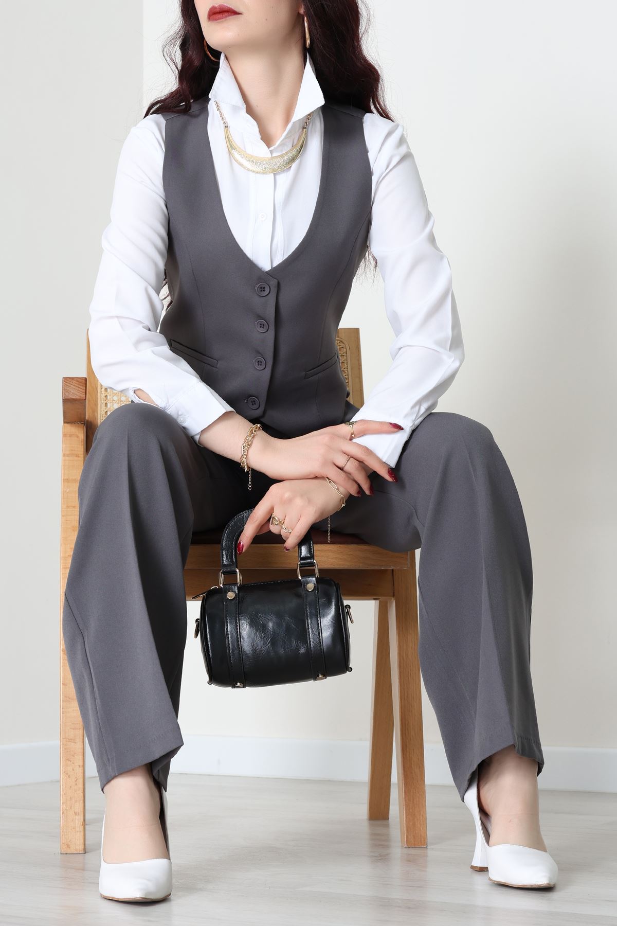 Dabıl Kumaş Fleto Cep Yelek Pantolon İkili Takım Antrasit - 70878.1991.