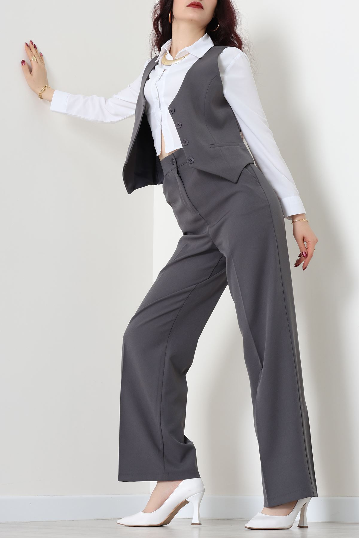 Dabıl Kumaş Fleto Cep Yelek Pantolon İkili Takım Antrasit - 70878.1991.