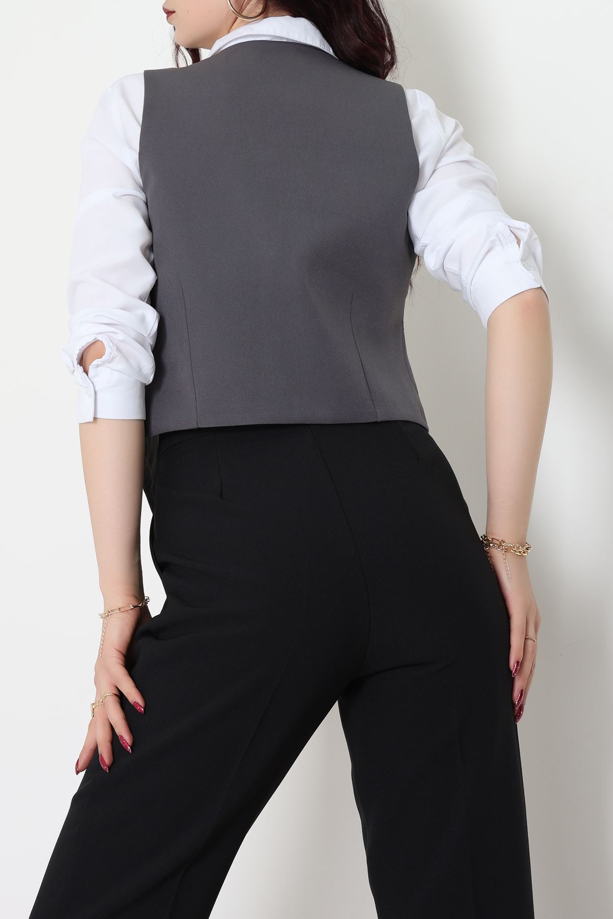 Dabıl Kumaş Fleto Cepli Astarlı Yelek Antrasit - 51230.1991.