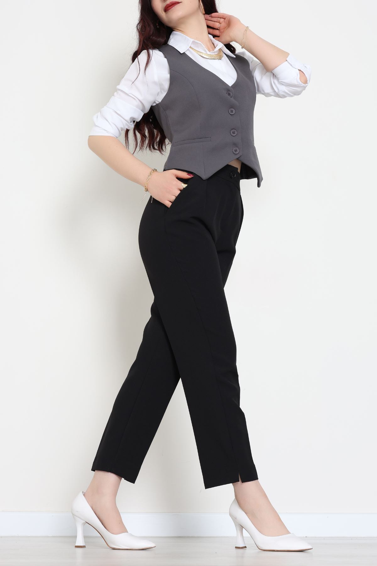 Dabıl Kumaş Fleto Cepli Astarlı Yelek Antrasit - 51230.1991.