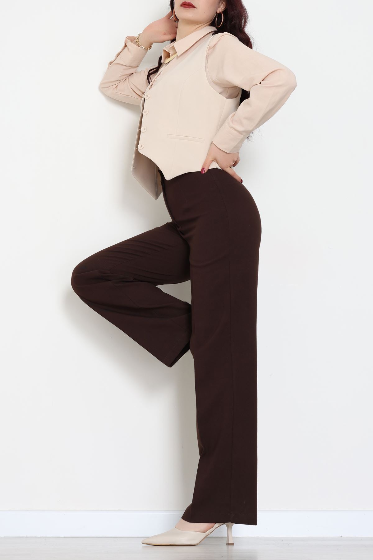 Dabıl Kumaş Fleto Cepli Astarlı Yelek Bej - 51230.1991.