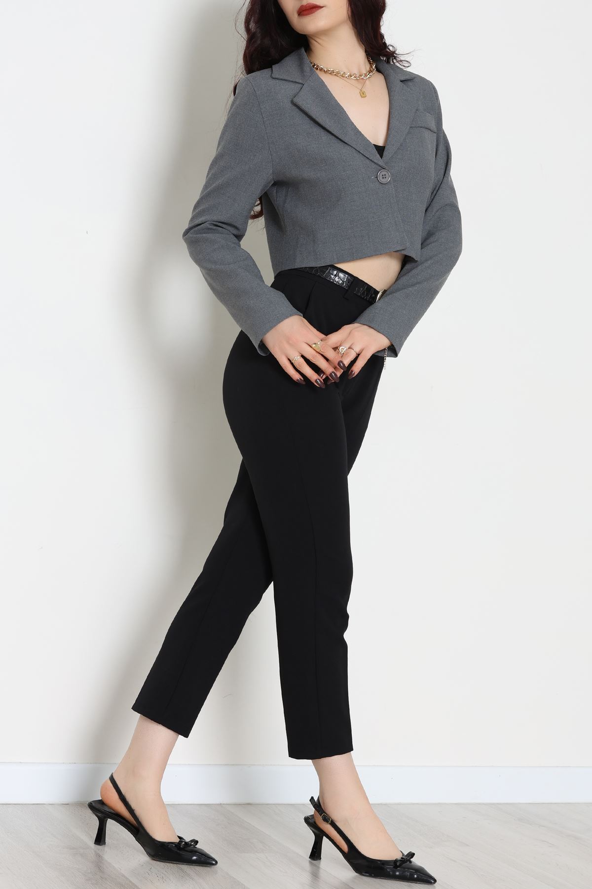 Astarlı Poliviskon Kısa Blazer Ceket Antrasit - 31824.1397.