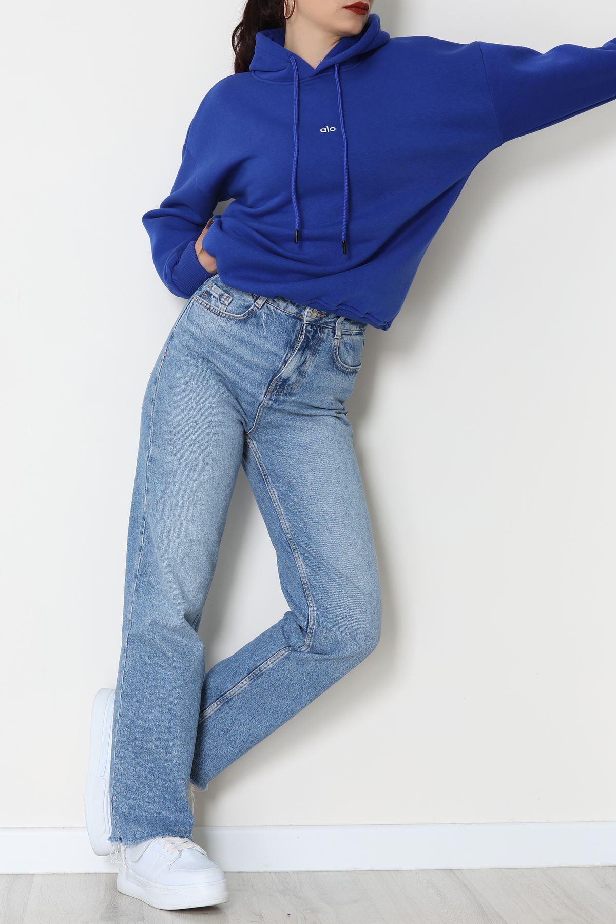 3 İplik Kapşonlu Baskılı Sweat Saks - 42232.1878.