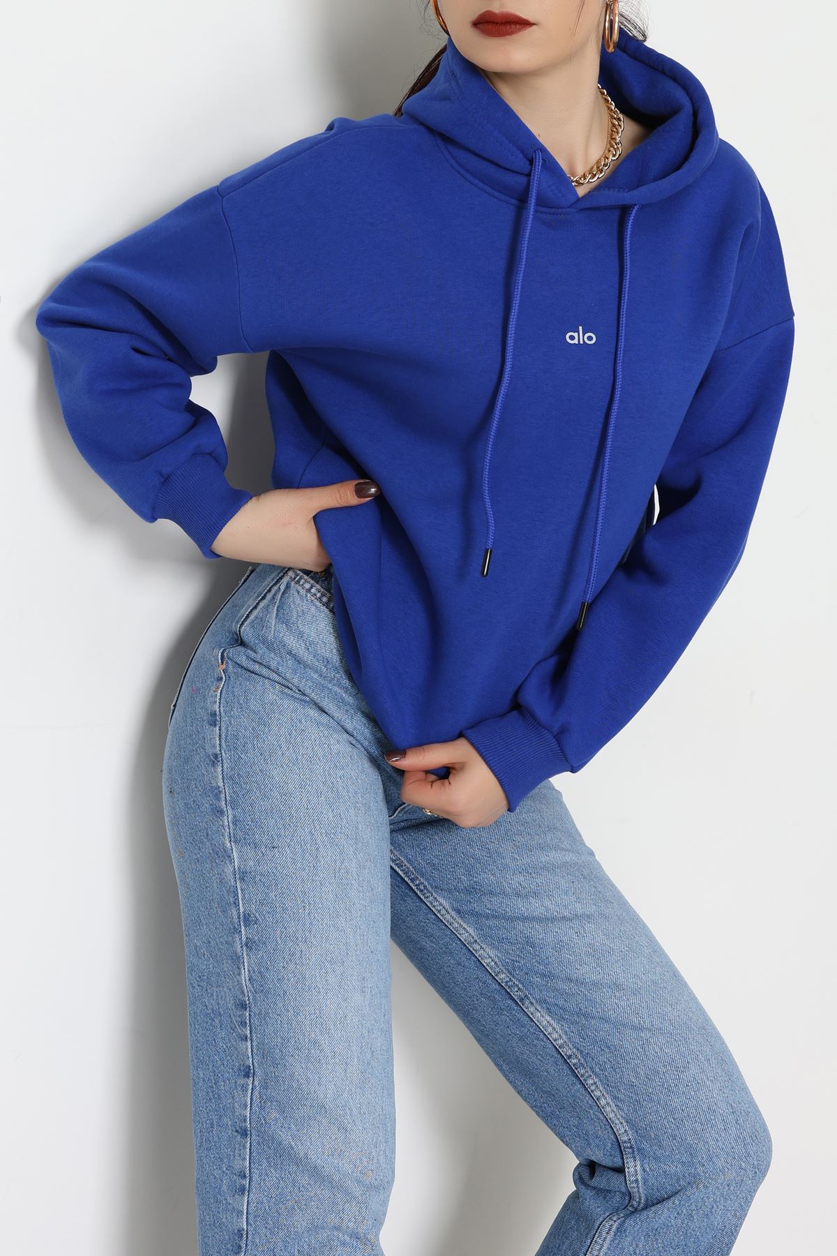 3 İplik Kapşonlu Baskılı Sweat Saks - 42232.1878.