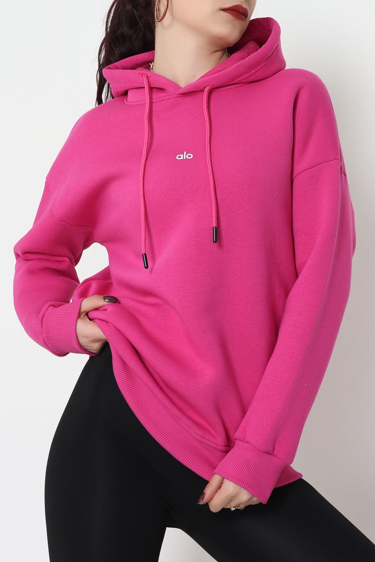 3 İplik Kapşonlu Baskılı Sweat Fuşya - 42232.1878.