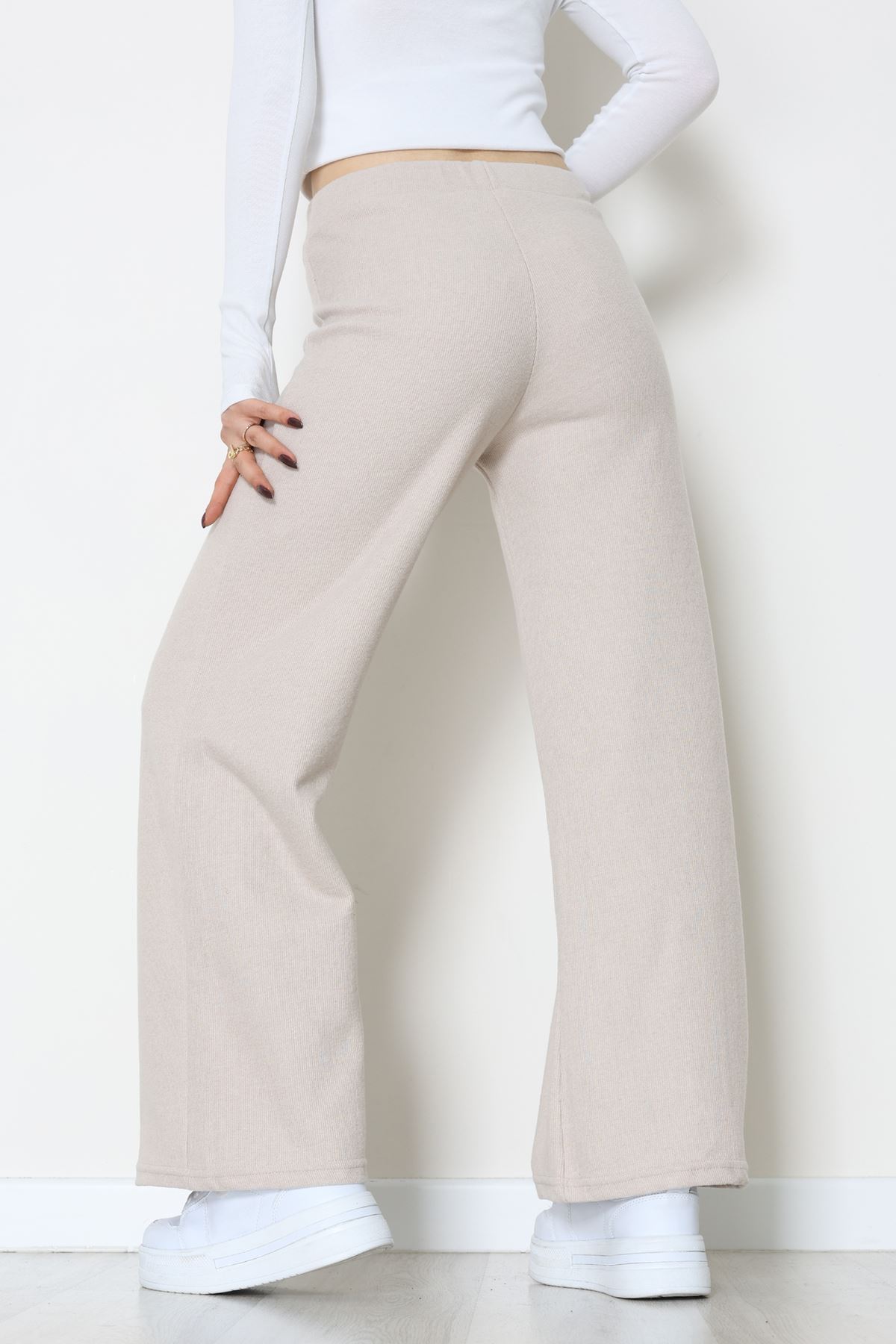 Selanik Kumaş Bel Lastikli Palazzo Pantolon Bej - 51228.1567.