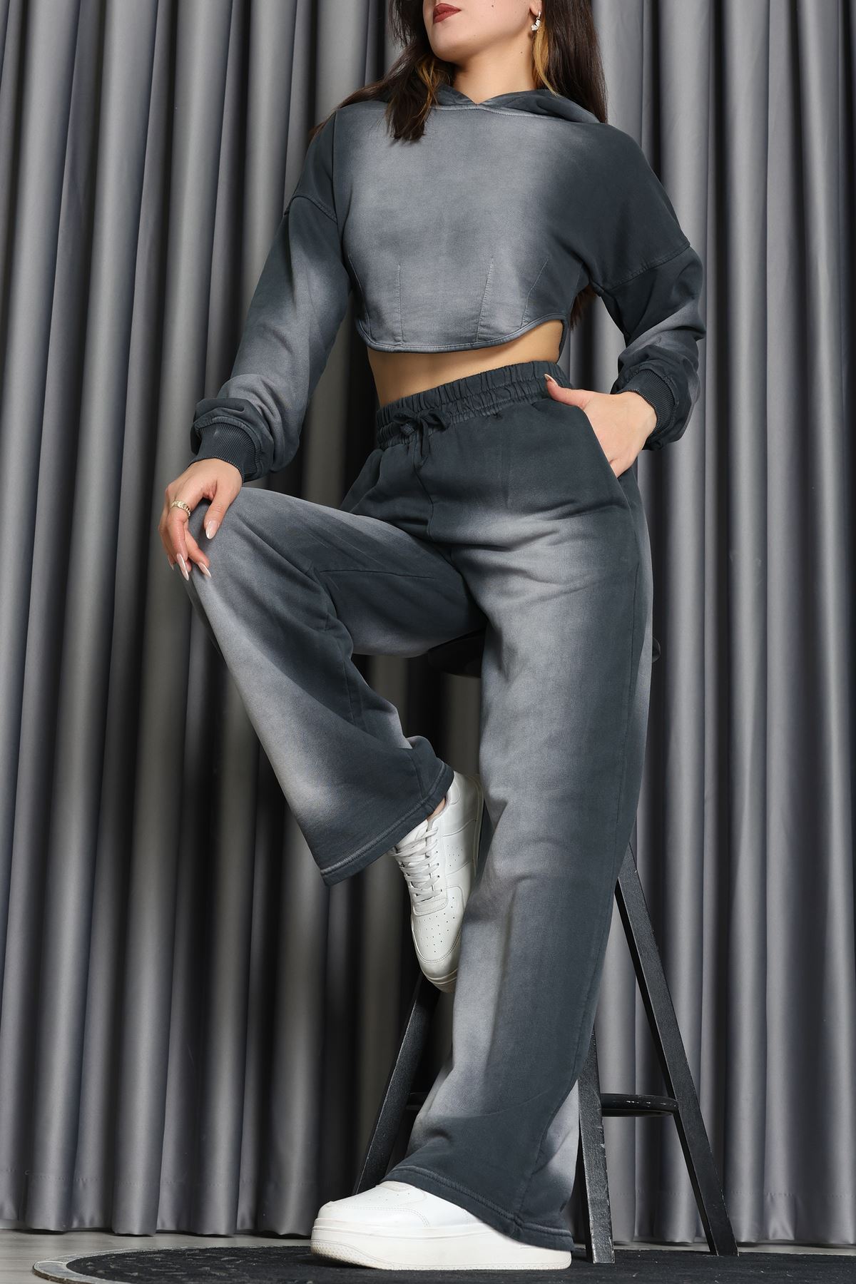 Yıkamalı Eşofman Takımı Füme - 0085.1995.