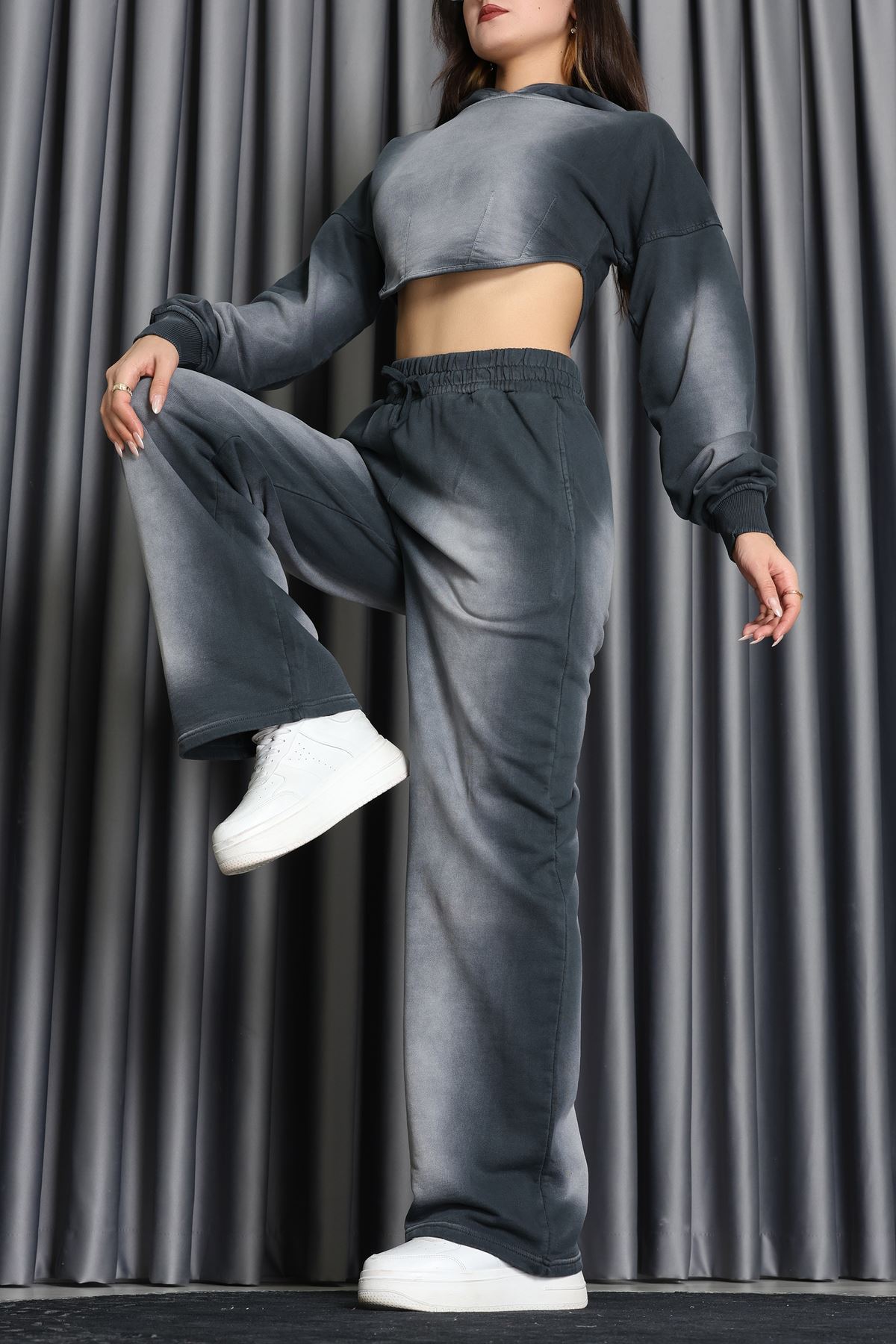 Yıkamalı Eşofman Takımı Füme - 0085.1995.