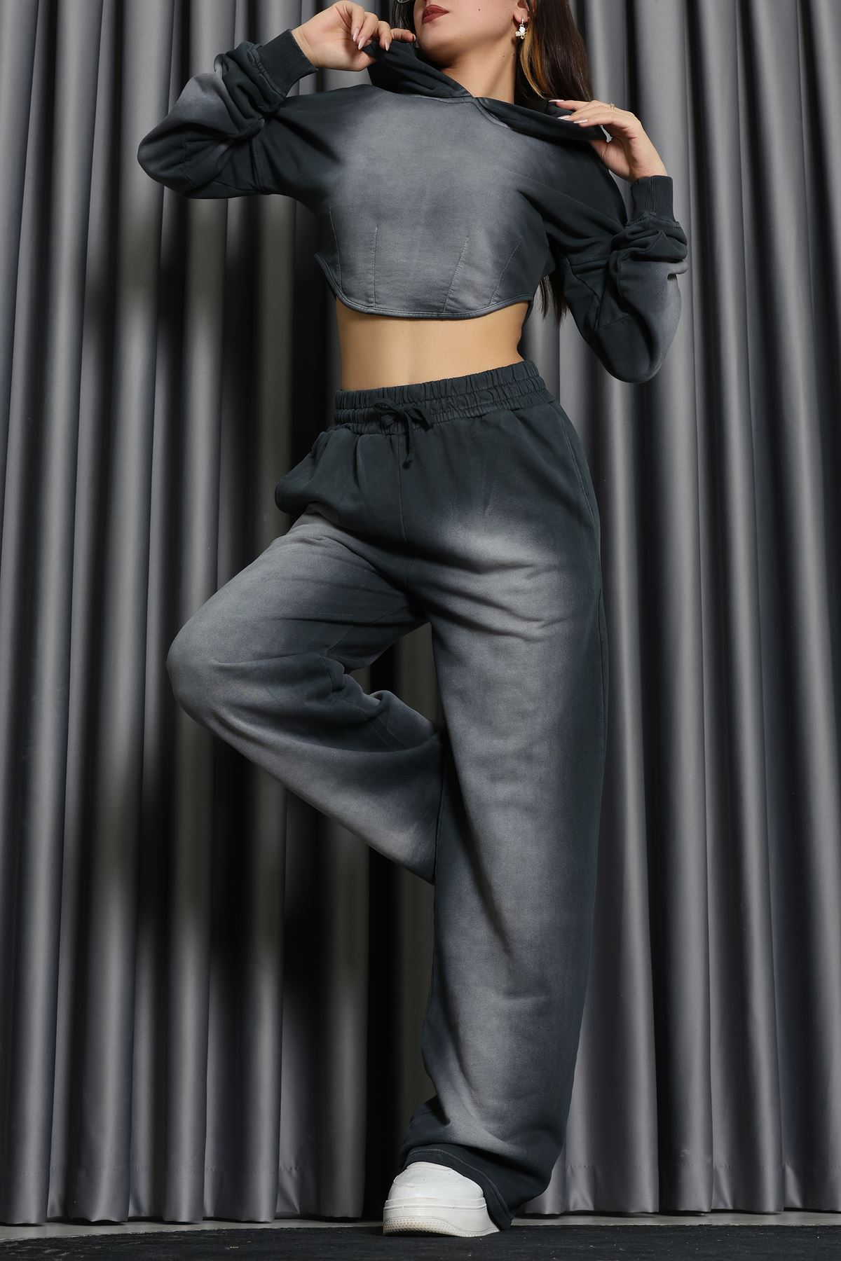 Yıkamalı Eşofman Takımı Füme - 0085.1995.