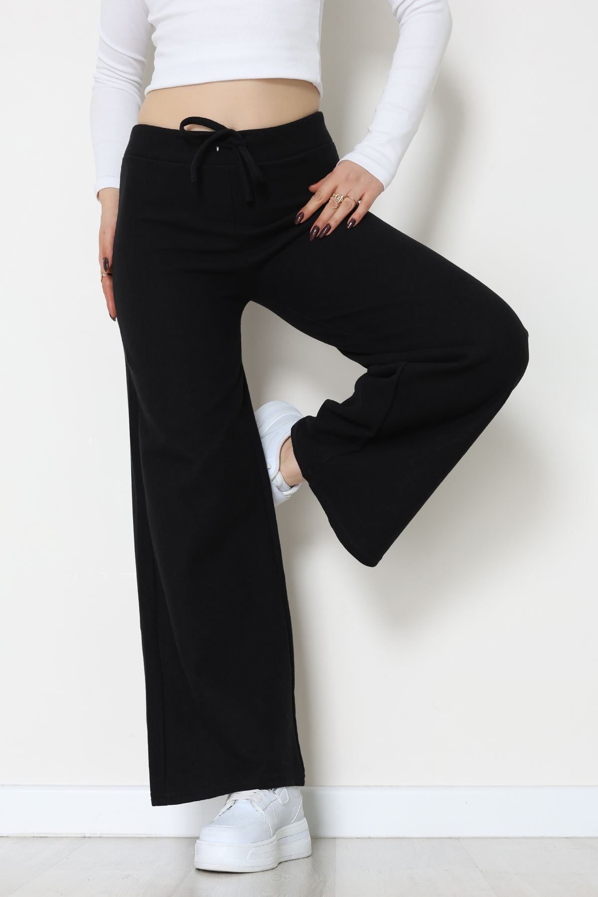 Selanik Kumaş Bel Lastikli Palazzo Pantolon Siyah - 51228.1567.