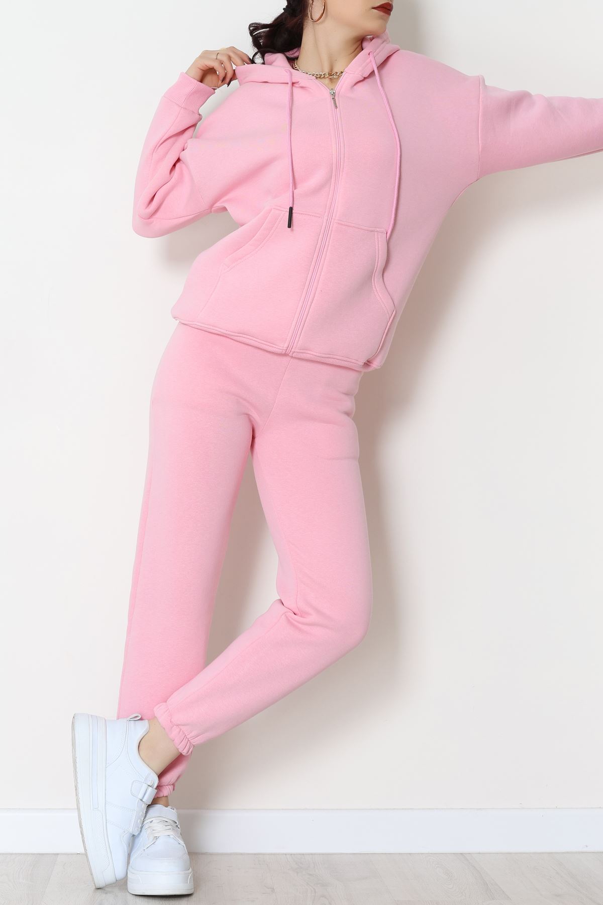 3 İplik Kapşonlu Eşofman Takımı Pembe - 20255.1878.