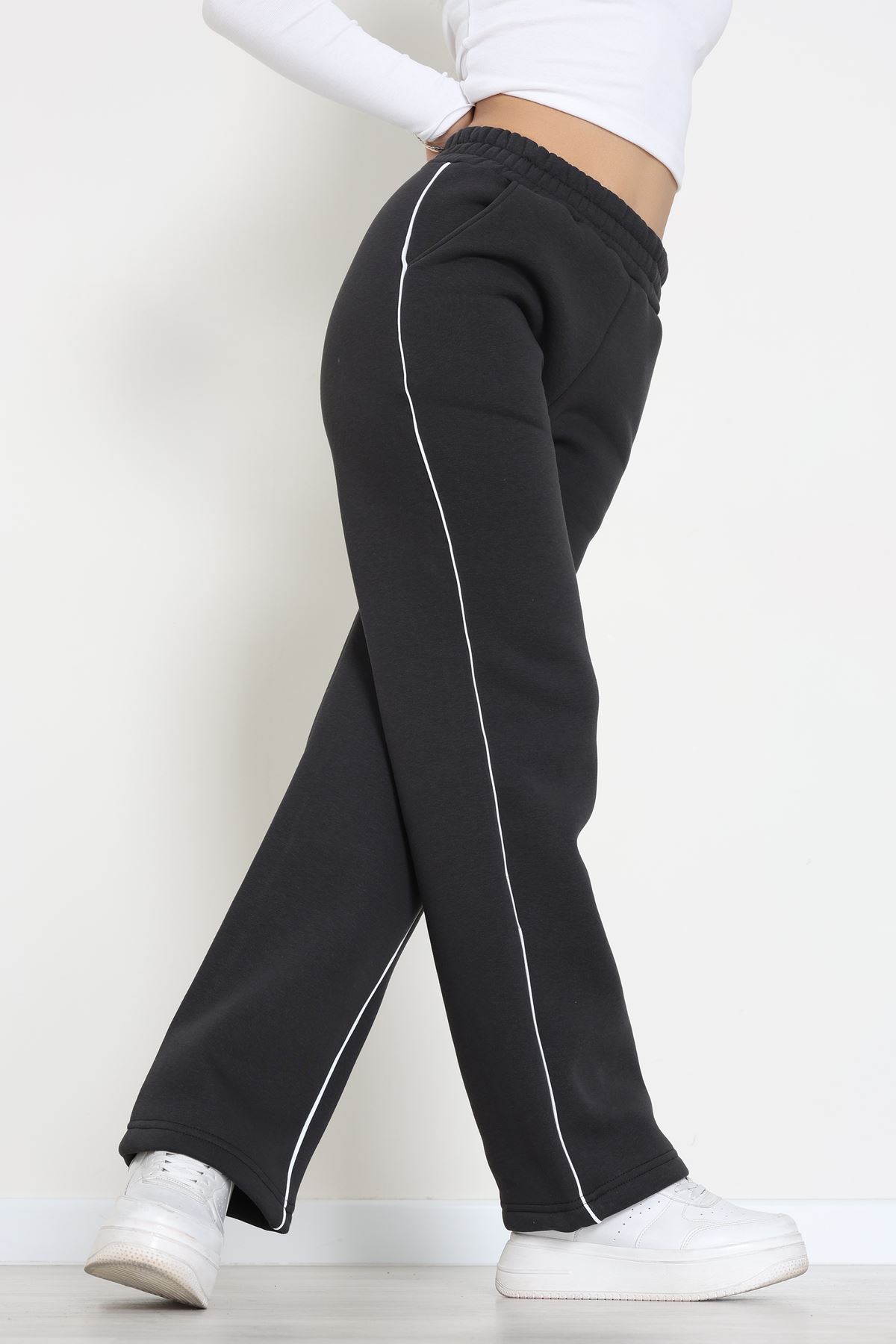 3 İplik Biyeli Palazzo Eşofman Altı Koyufüme - 30104.1878.