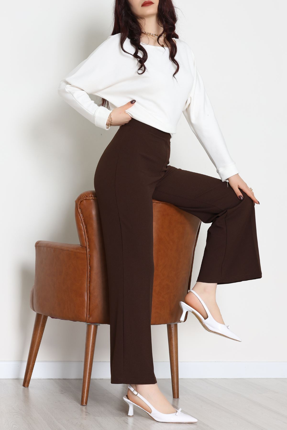 İthal Scuba Krep Likralı Yandan Fermuarlı Pantolon Kahve - 51233.1397.