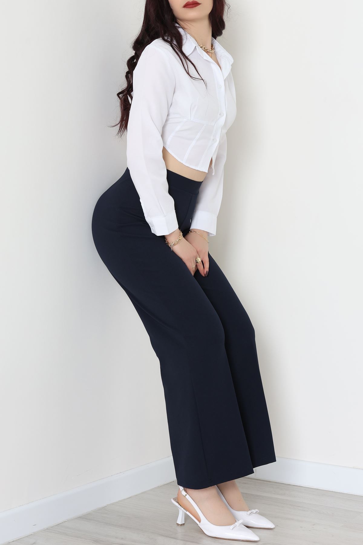 İthal Scuba Krep Likralı Yandan Fermuarlı Pantolon Lacivert - 51233.1397.